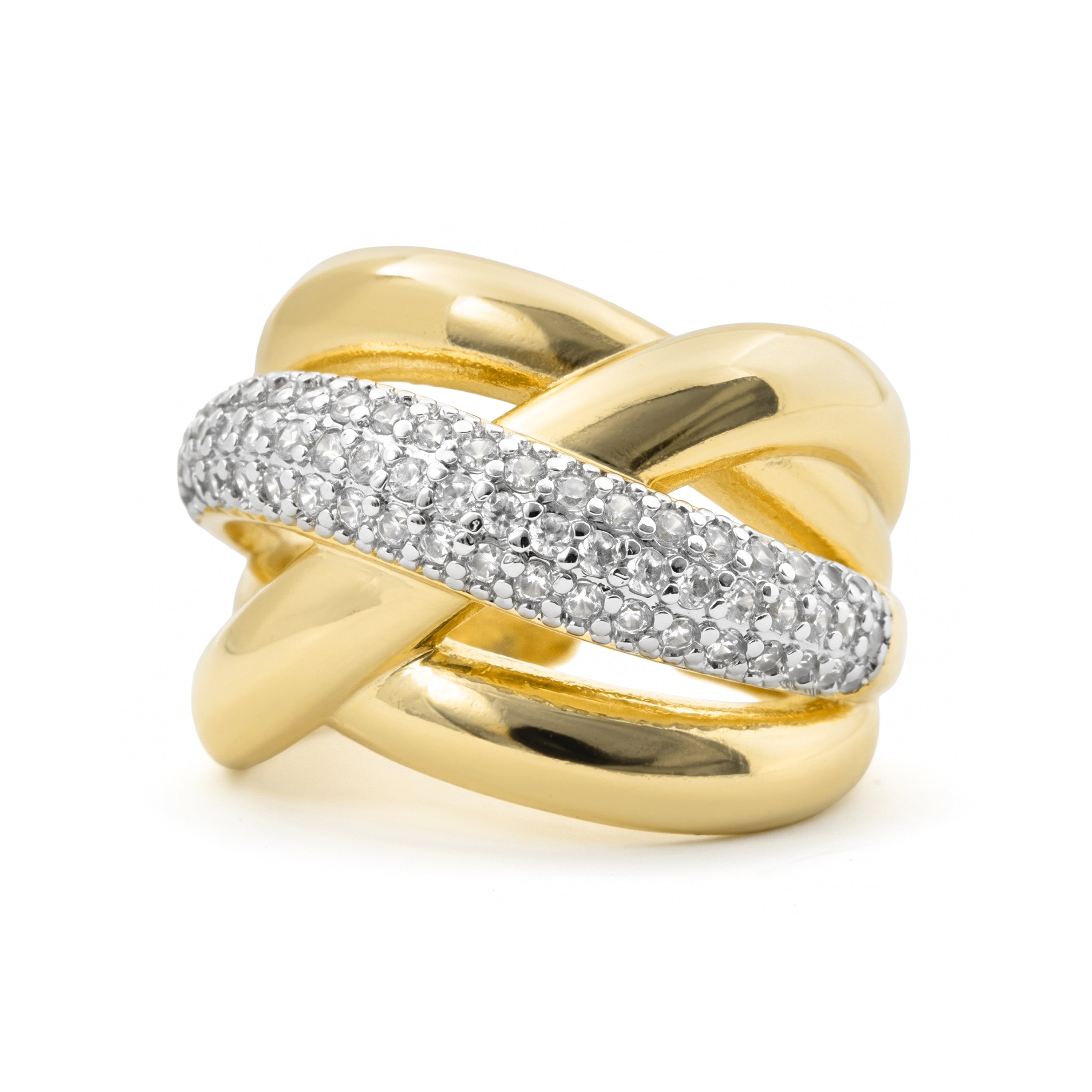 18k Yellow Gold Finished Metal Alloy and Sparkling Cubic Zirconia Ring - Prukah