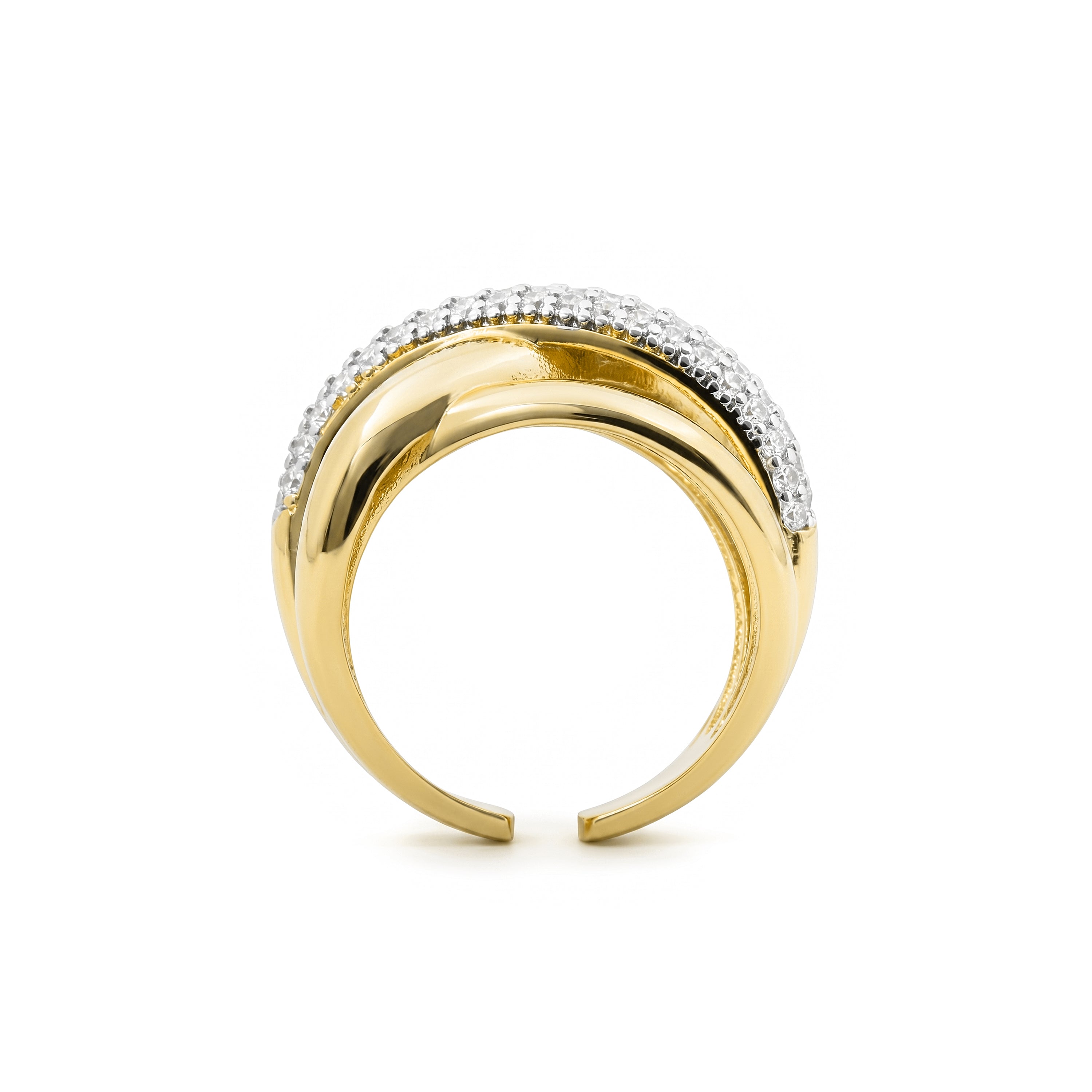 18k Yellow Gold Finished Metal Alloy and Sparkling Cubic Zirconia Ring - Prukah