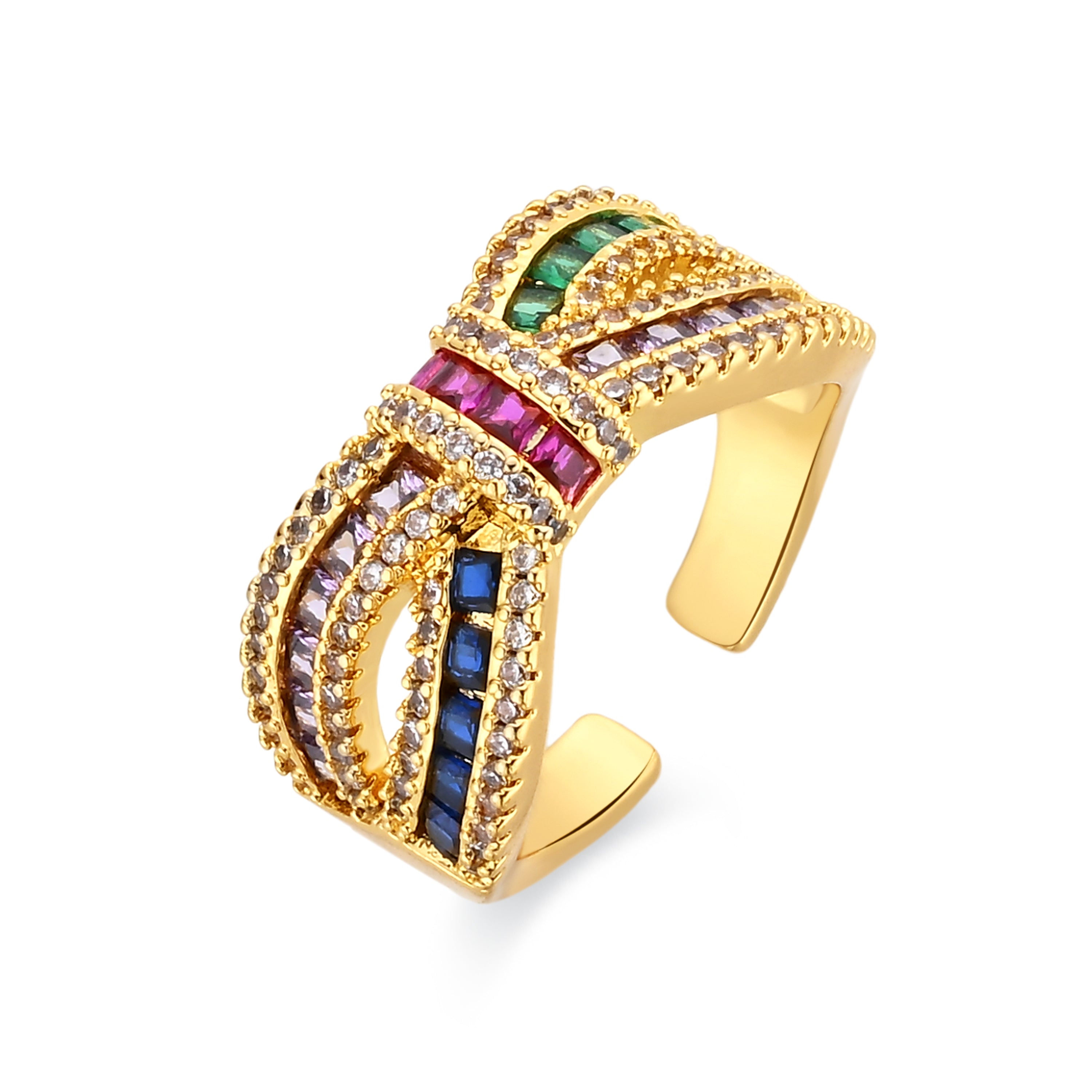 18k Yellow Gold Finished Multicolor Cubic Zirconia Metal Alloy Ring - Alnis