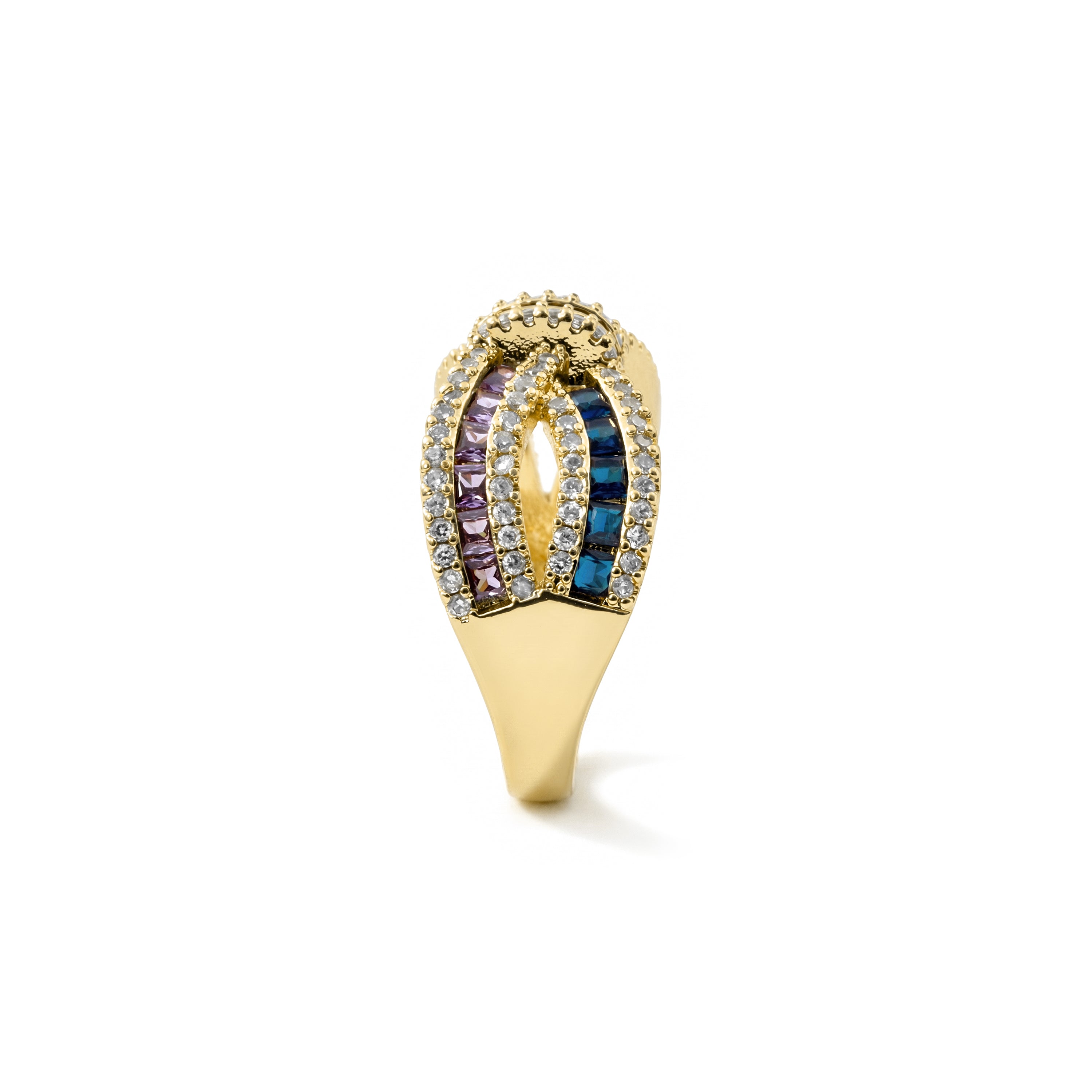 18k Yellow Gold Finished Multicolor Cubic Zirconia Metal Alloy Ring - Alnis