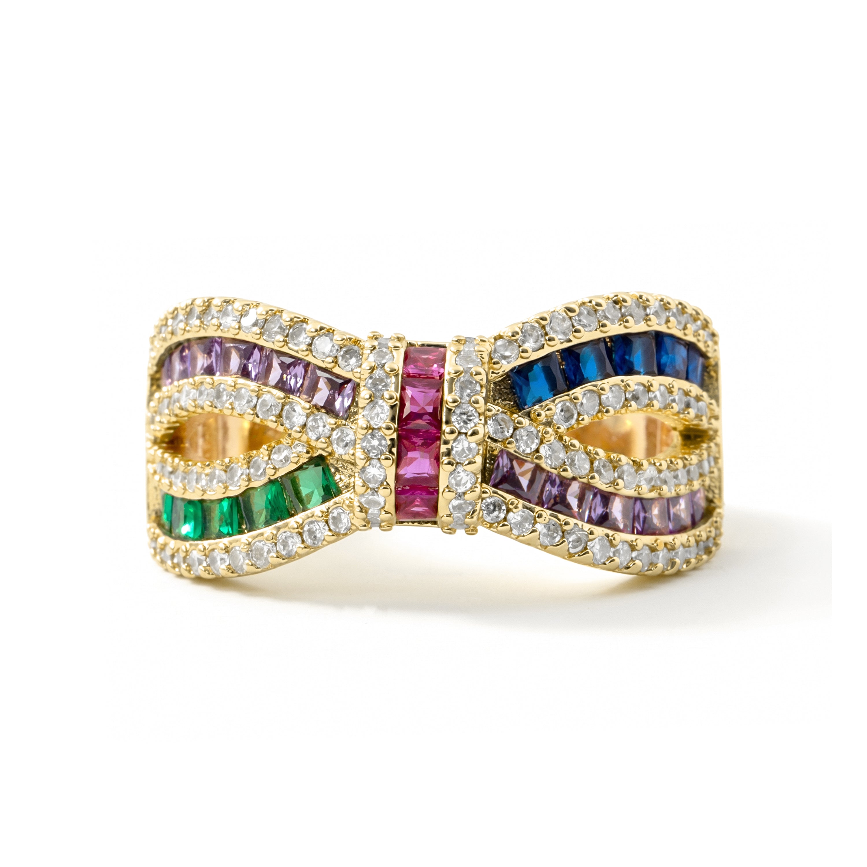 18k Yellow Gold Finished Multicolor Cubic Zirconia Metal Alloy Ring - Alnis