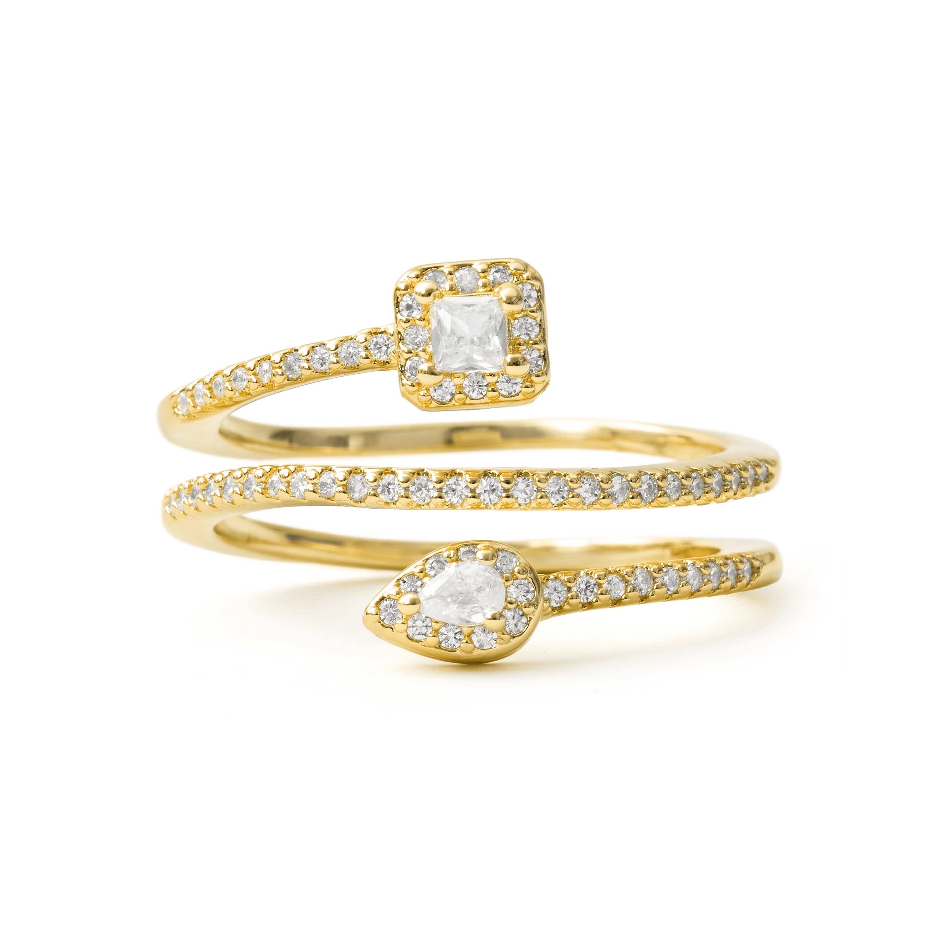 Ring mit funkelndem Zirkonia, 18 Karat Gelbgold-Finish - Rinmi