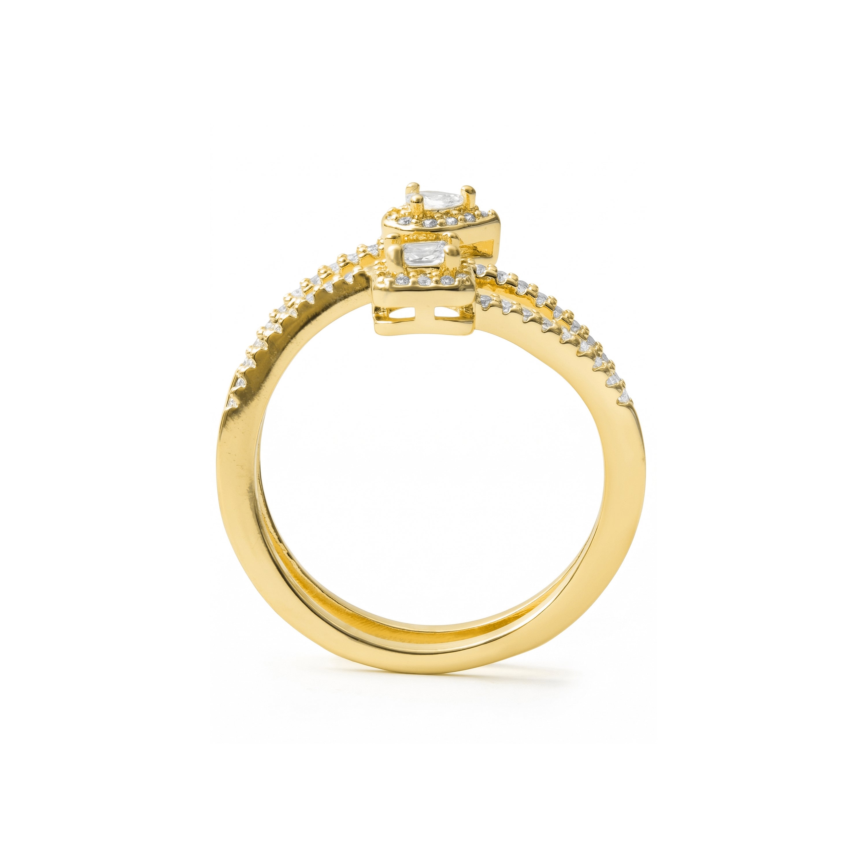 Ring mit funkelndem Zirkonia, 18 Karat Gelbgold-Finish - Rinmi