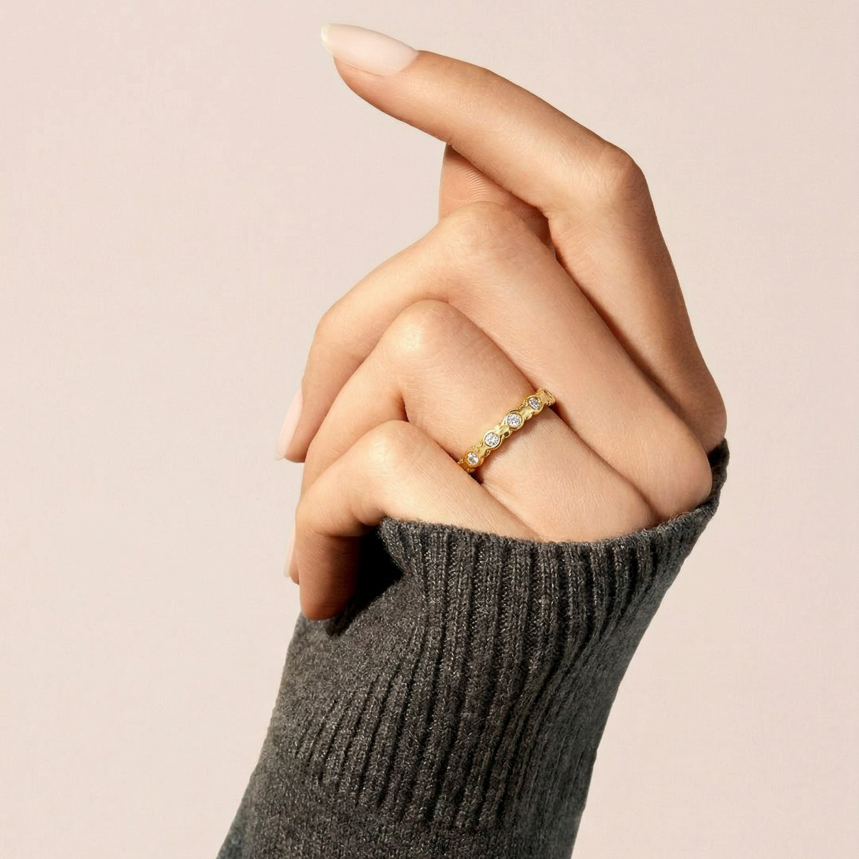 Bright Zirconia Ring with 18k Yellow Gold Finish - Hagoe
