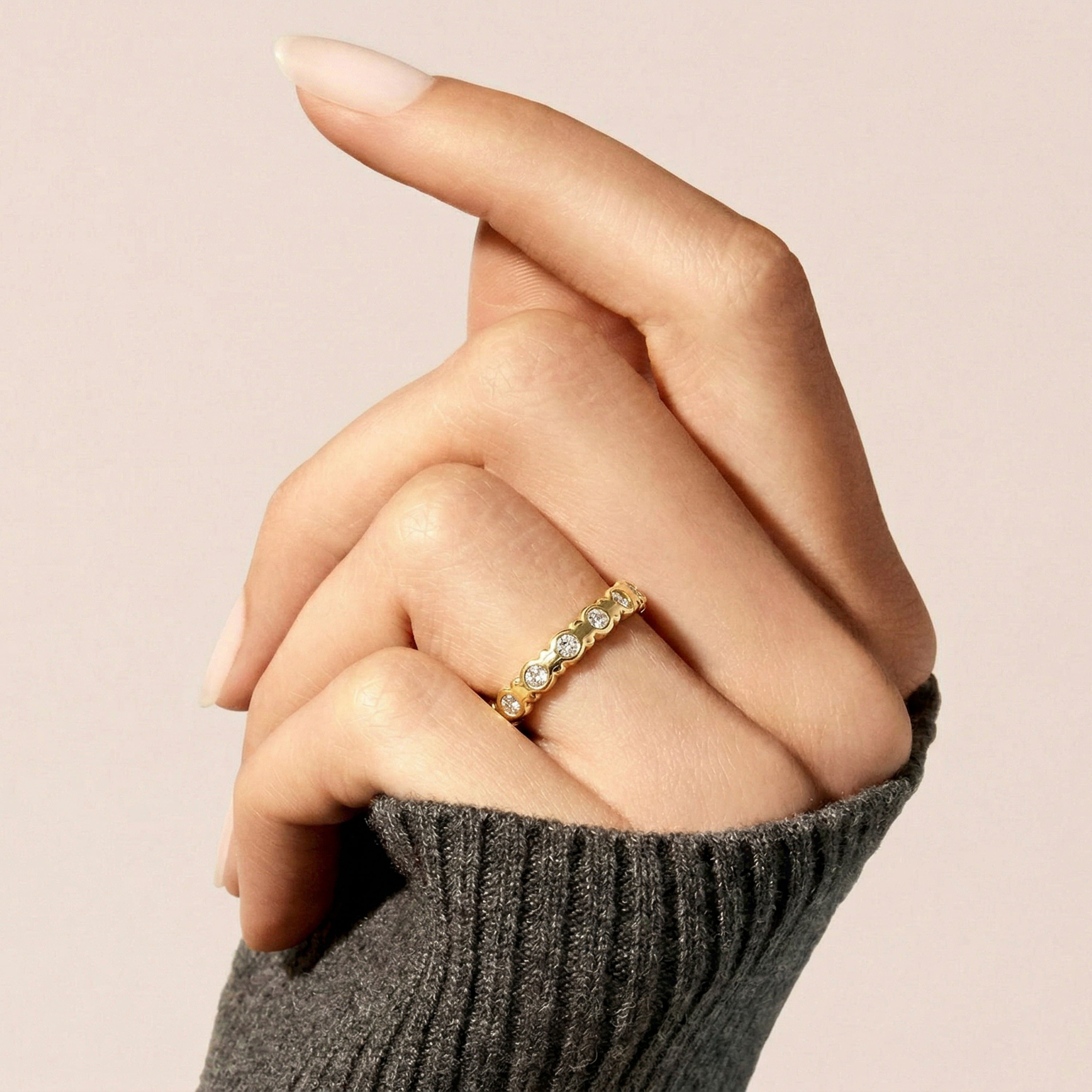 Bright Zirconia Ring with 18k Yellow Gold Finish - Hagoe