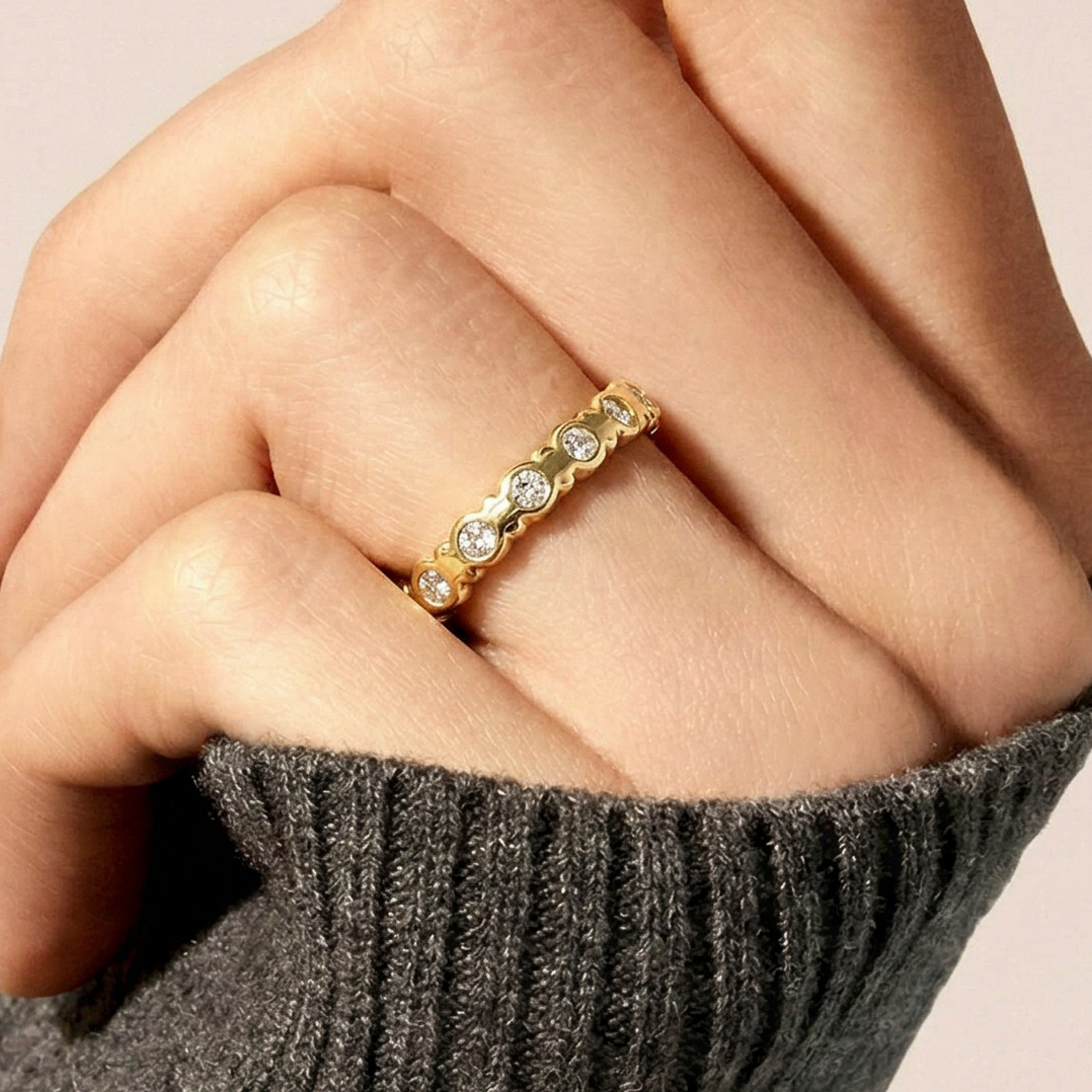 Bright Zirconia Ring with 18k Yellow Gold Finish - Hagoe