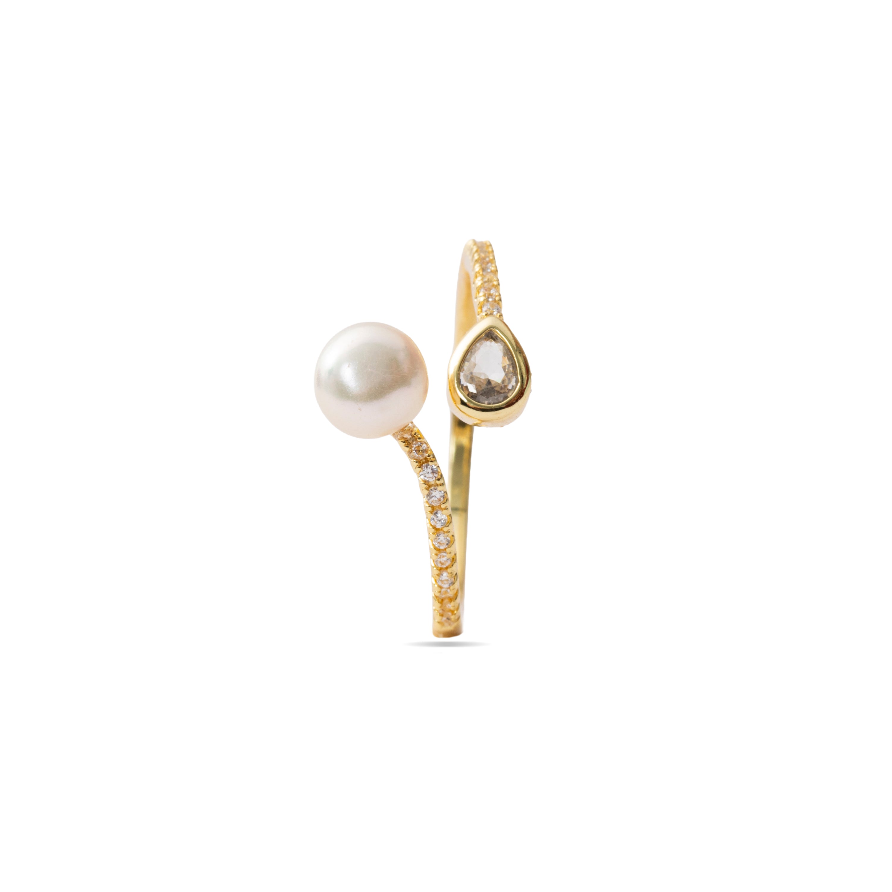 Anillo de Perla Blanca acabado en oro amarillo de 18k - Tian