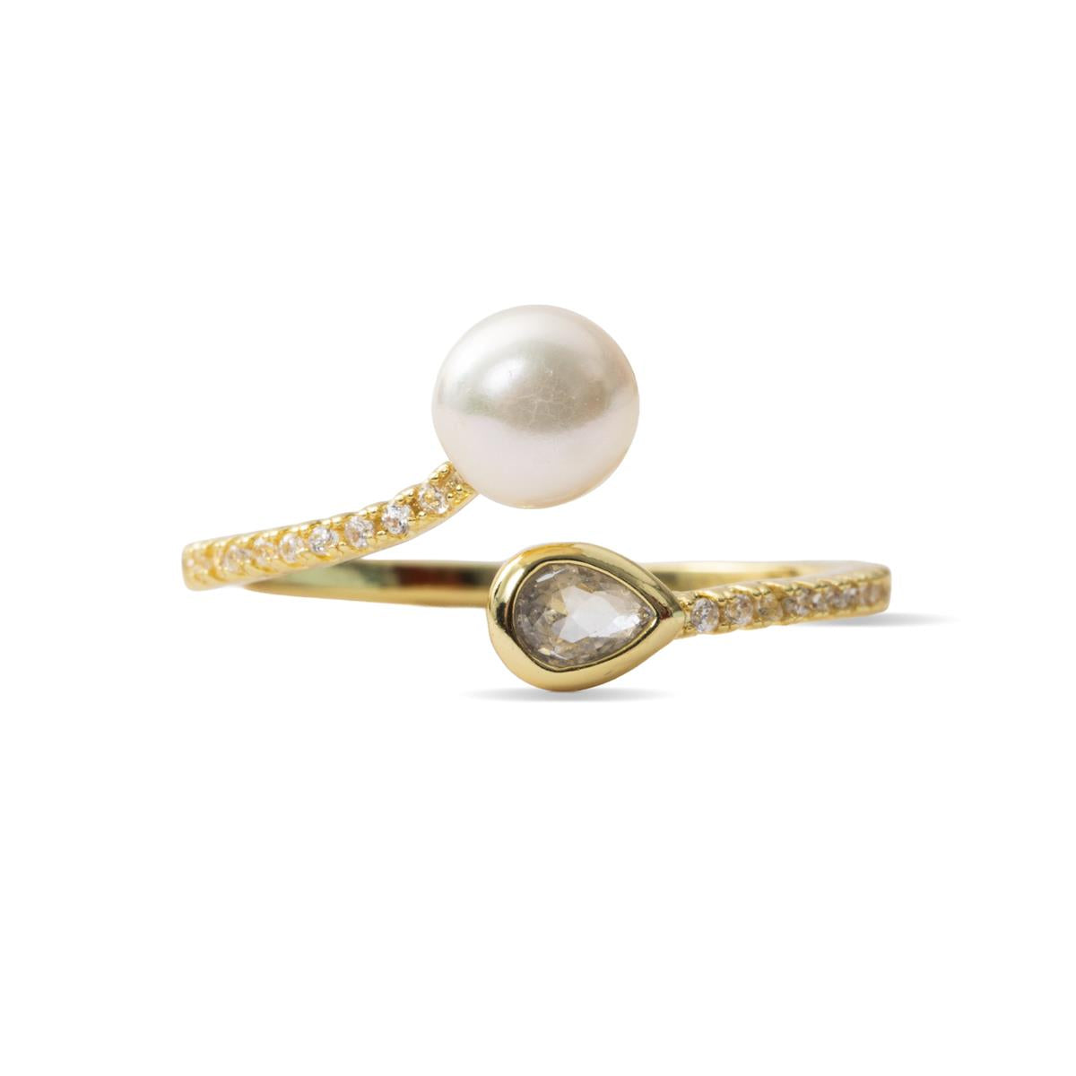 Anillo de Perla Blanca acabado en oro amarillo de 18k - Tian