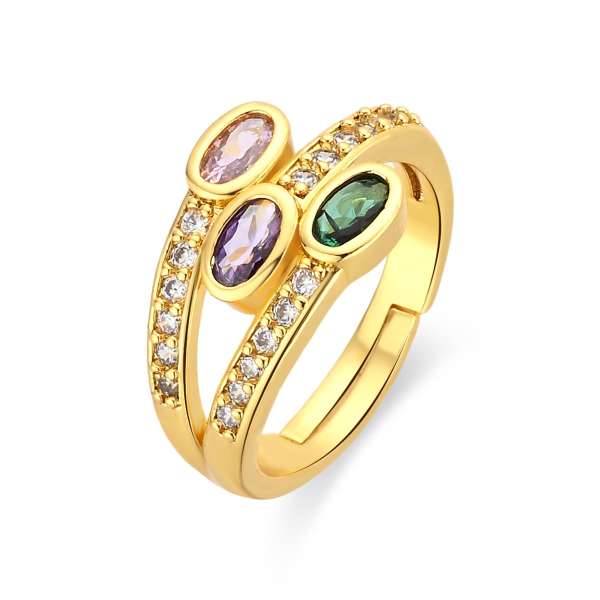 Anillo de Aleación de Metal y Circonita Multicolor acabado en oro amarillo de 18k - Folant