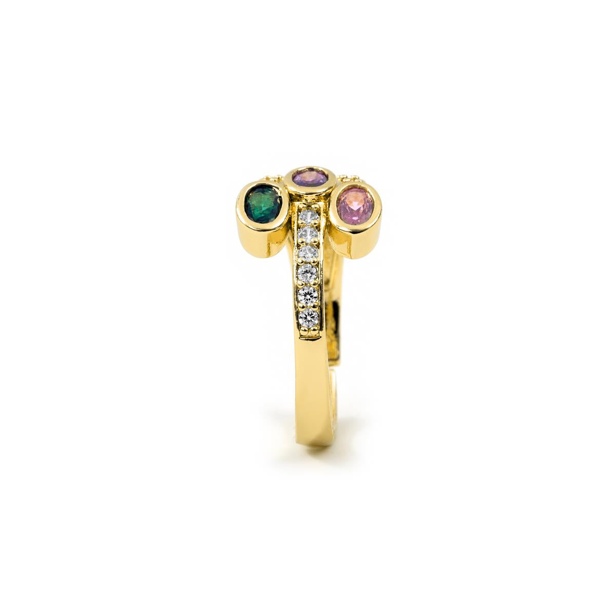 Anillo de Aleación de Metal y Circonita Multicolor acabado en oro amarillo de 18k - Folant