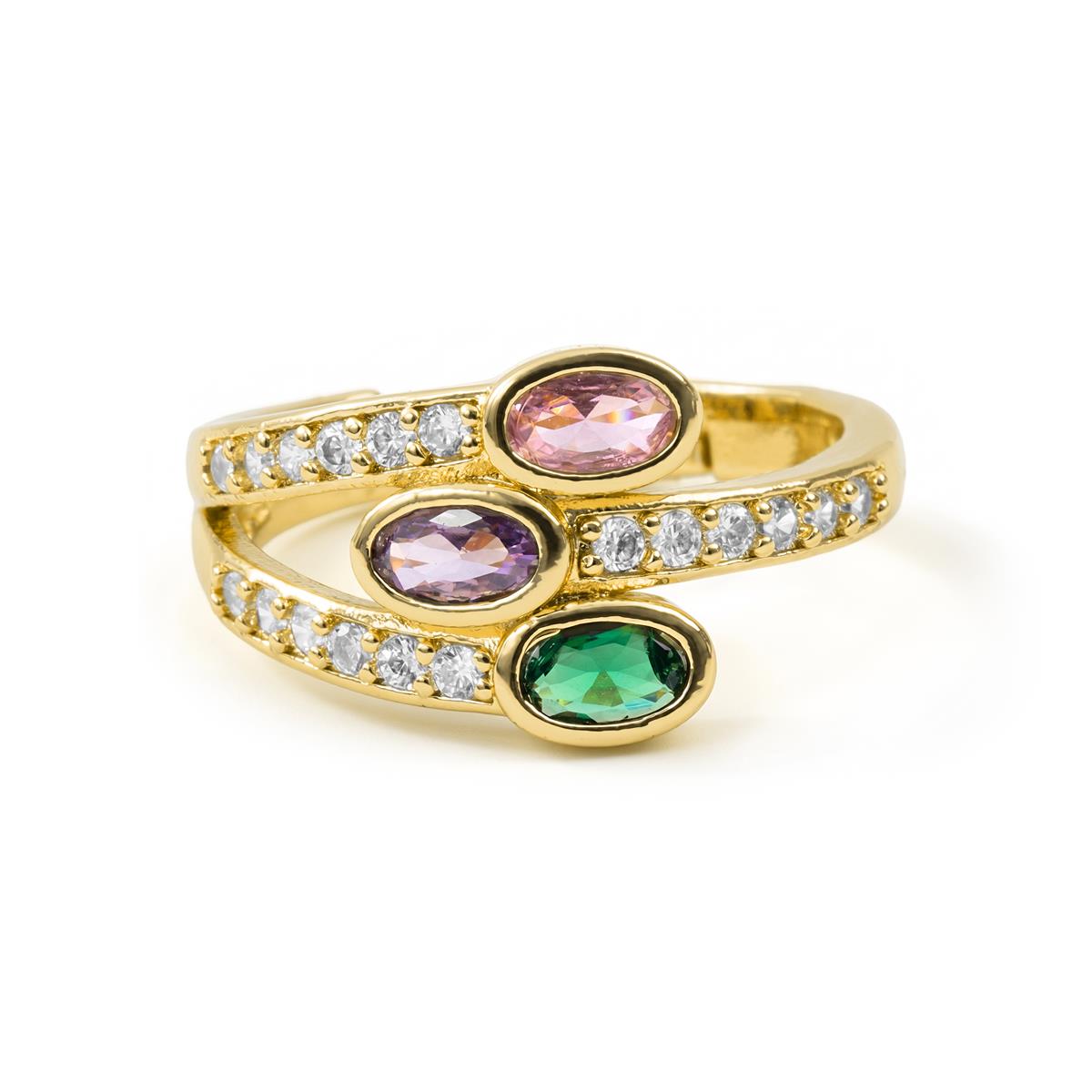 Anillo de Aleación de Metal y Circonita Multicolor acabado en oro amarillo de 18k - Folant