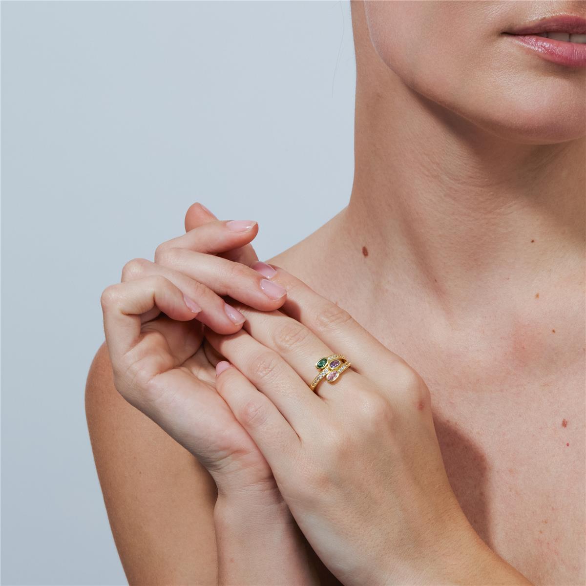 Anillo de Aleación de Metal y Circonita Multicolor acabado en oro amarillo de 18k - Folant