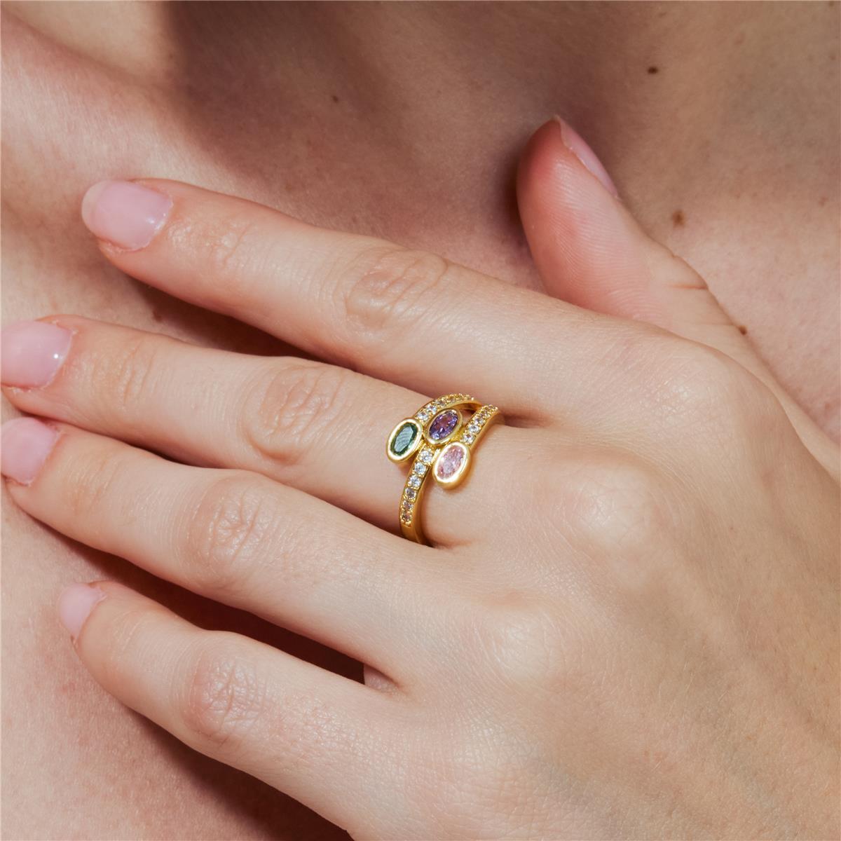 Anillo de Aleación de Metal y Circonita Multicolor acabado en oro amarillo de 18k - Folant