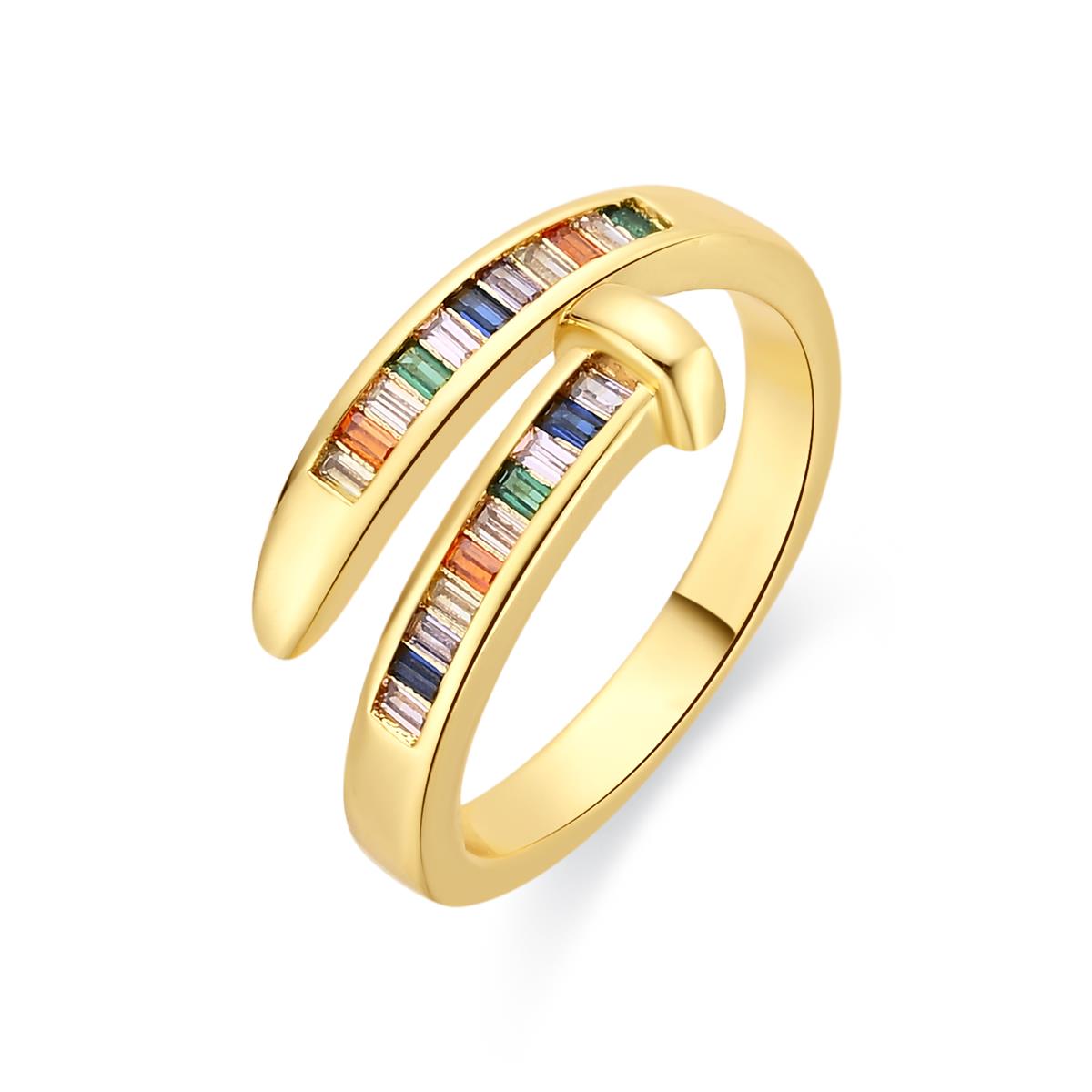 Bague en alliage de métal et zircon multicolore finition or jaune 18 carats - Hagor