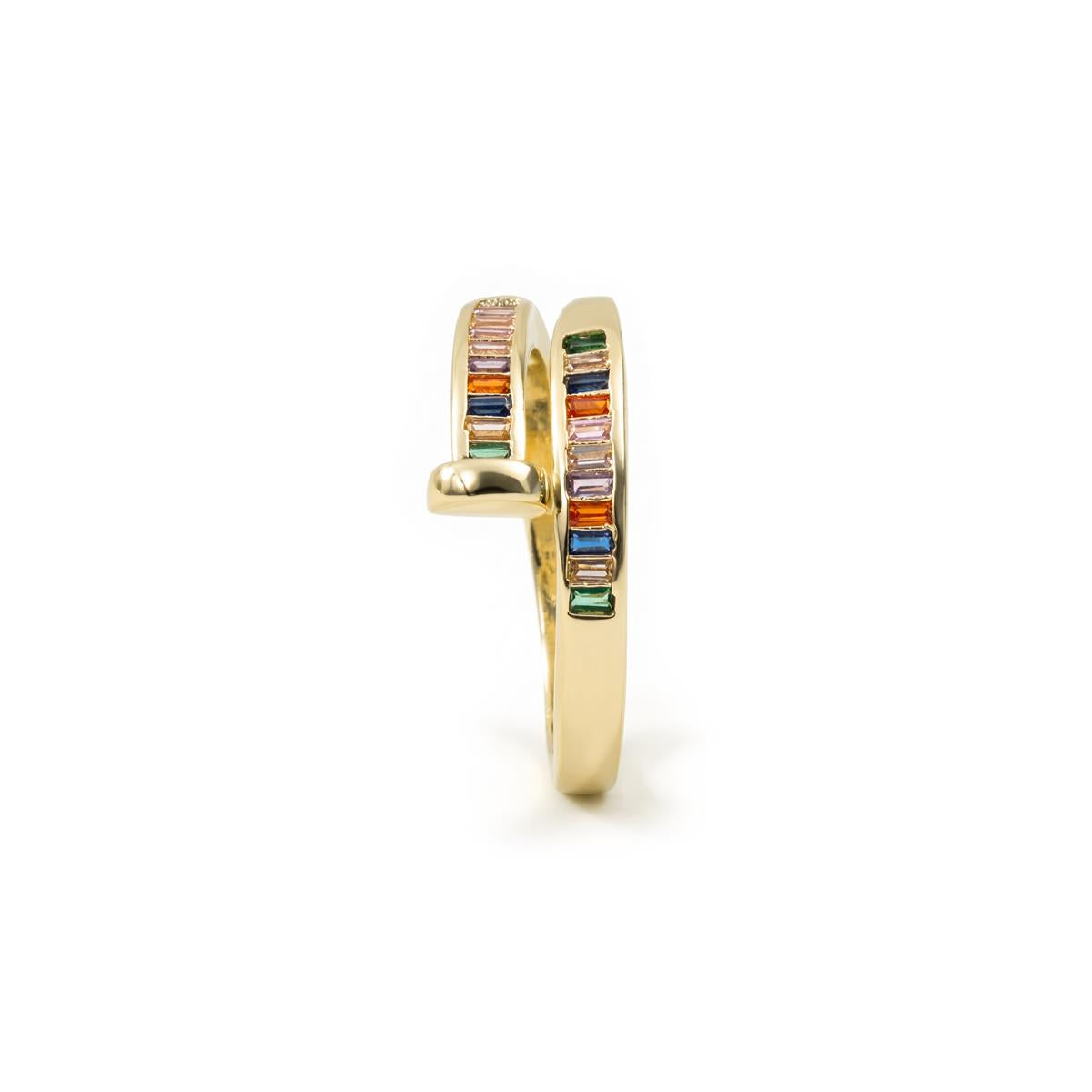 Bague en alliage de métal et zircon multicolore finition or jaune 18 carats - Hagor
