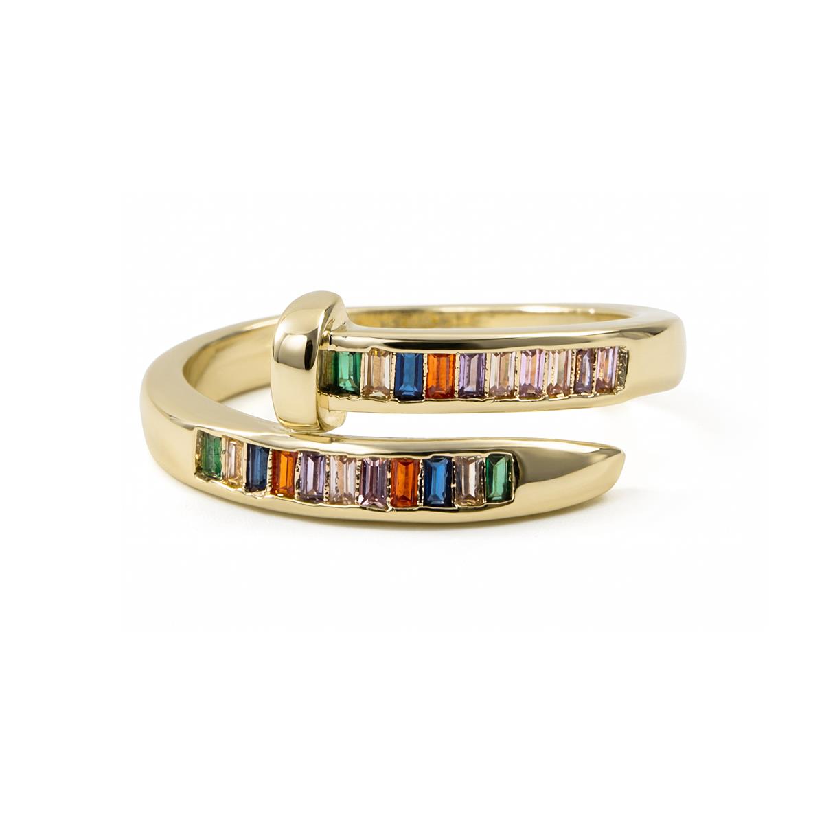 Bague en alliage de métal et zircon multicolore finition or jaune 18 carats - Hagor