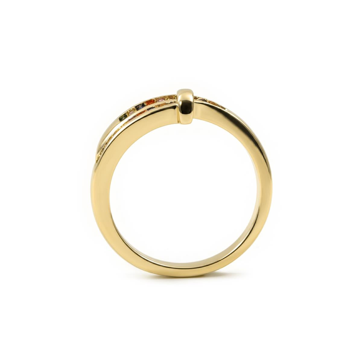 Bague en alliage de métal et zircon multicolore finition or jaune 18 carats - Hagor