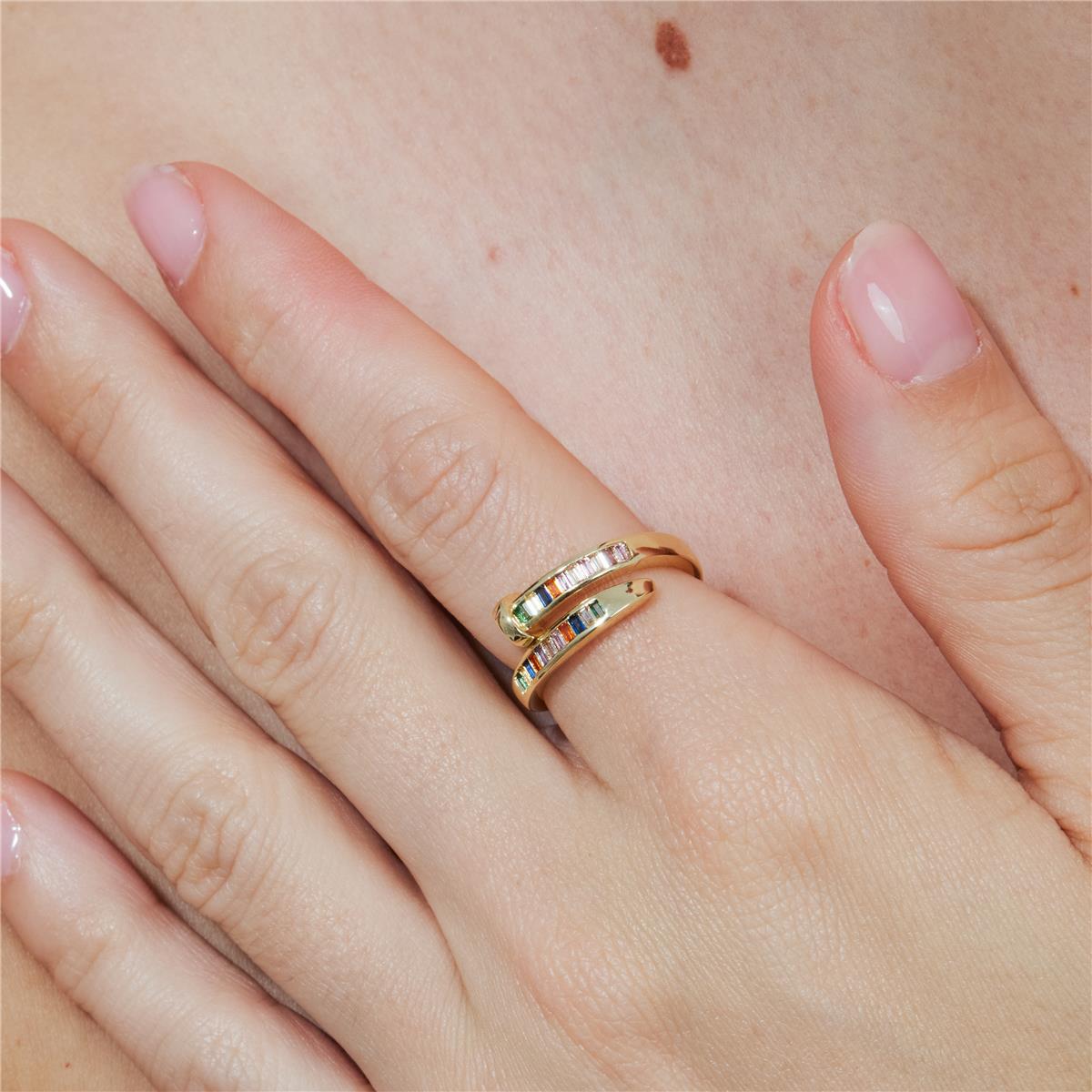 Bague en alliage de métal et zircon multicolore finition or jaune 18 carats - Hagor