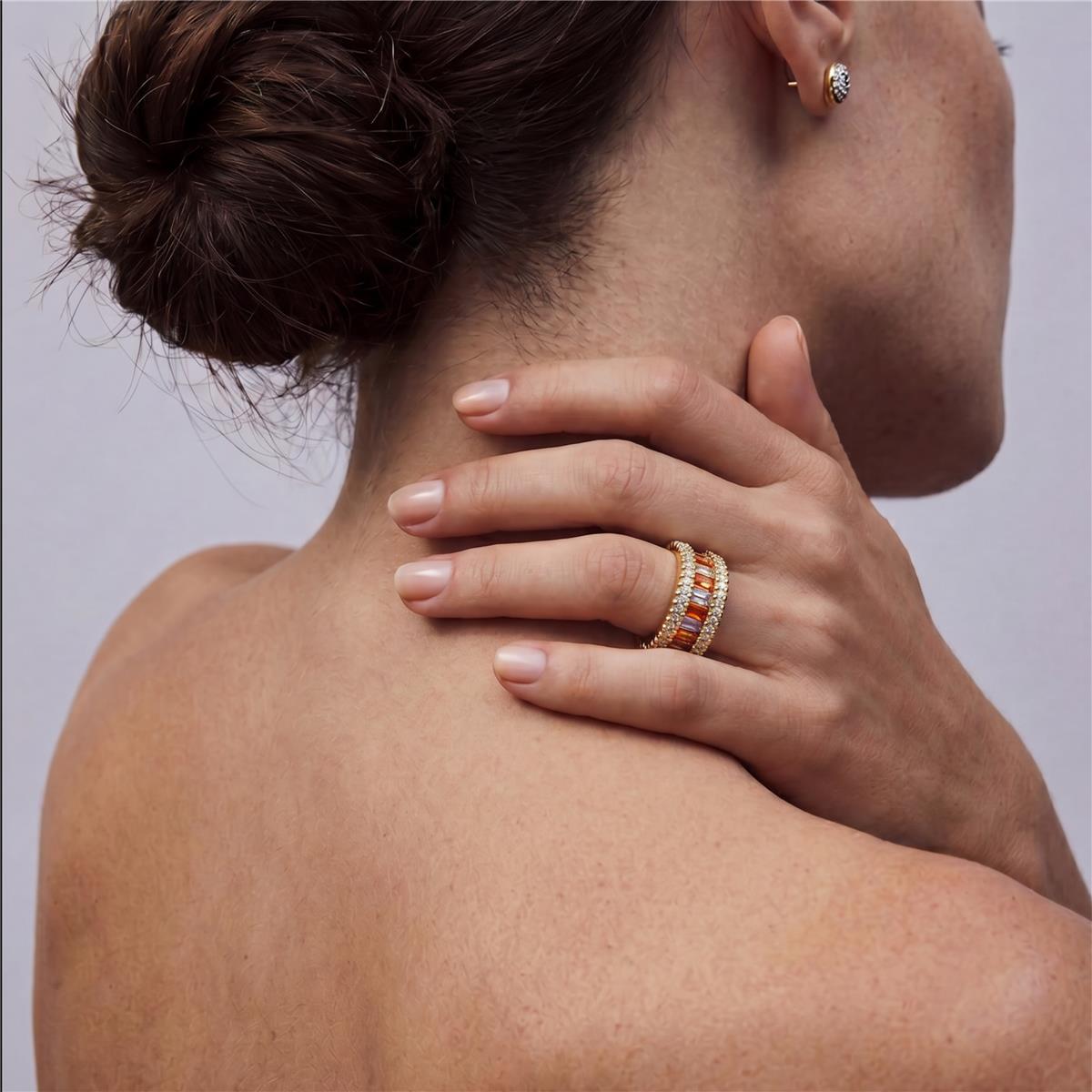 Anillo de Aleación de Metal y Circonita Multicolor acabado en oro amarillo de 18k - Baldlal