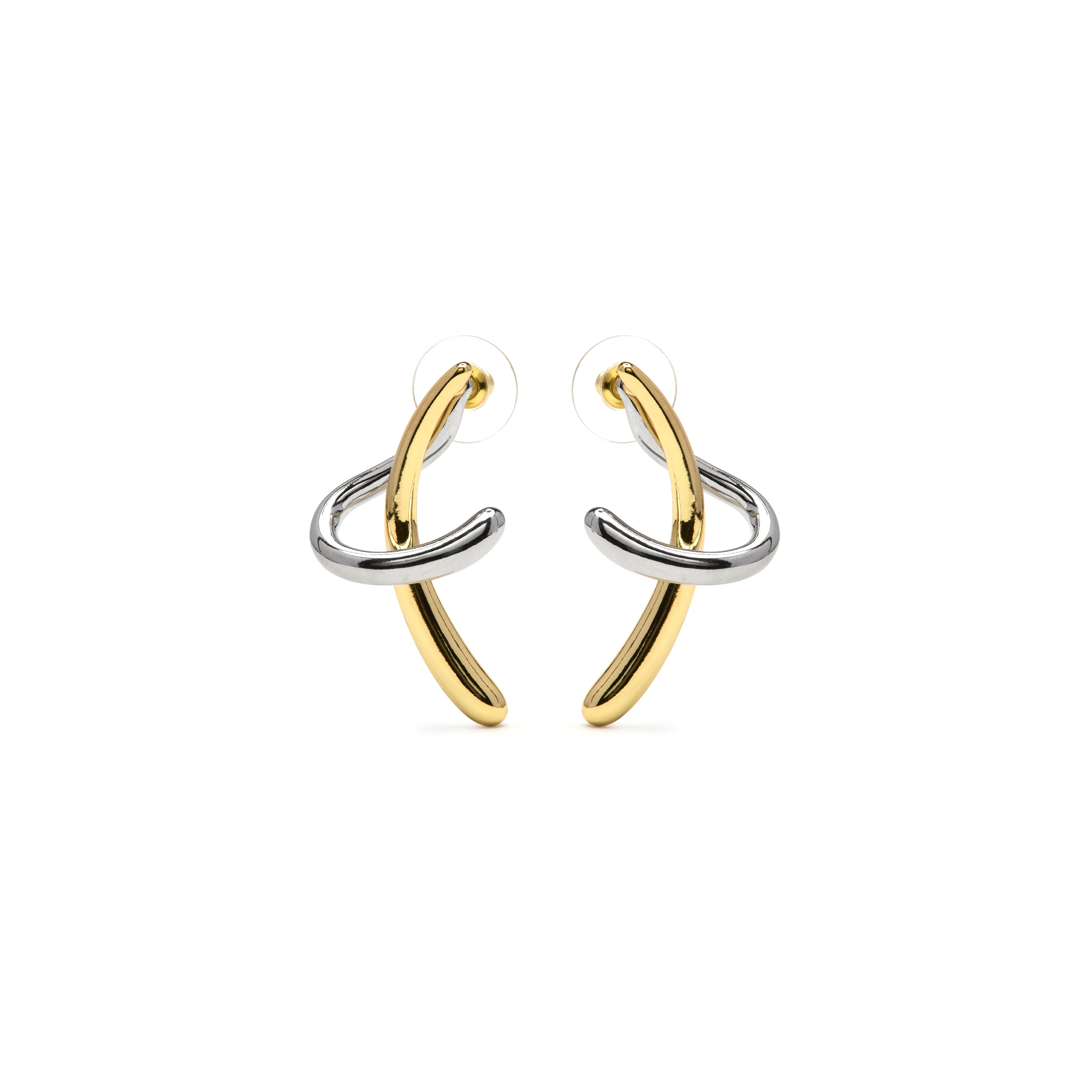 Rhodium finish earrings, 18K Yellow and Rose Gold - Claw