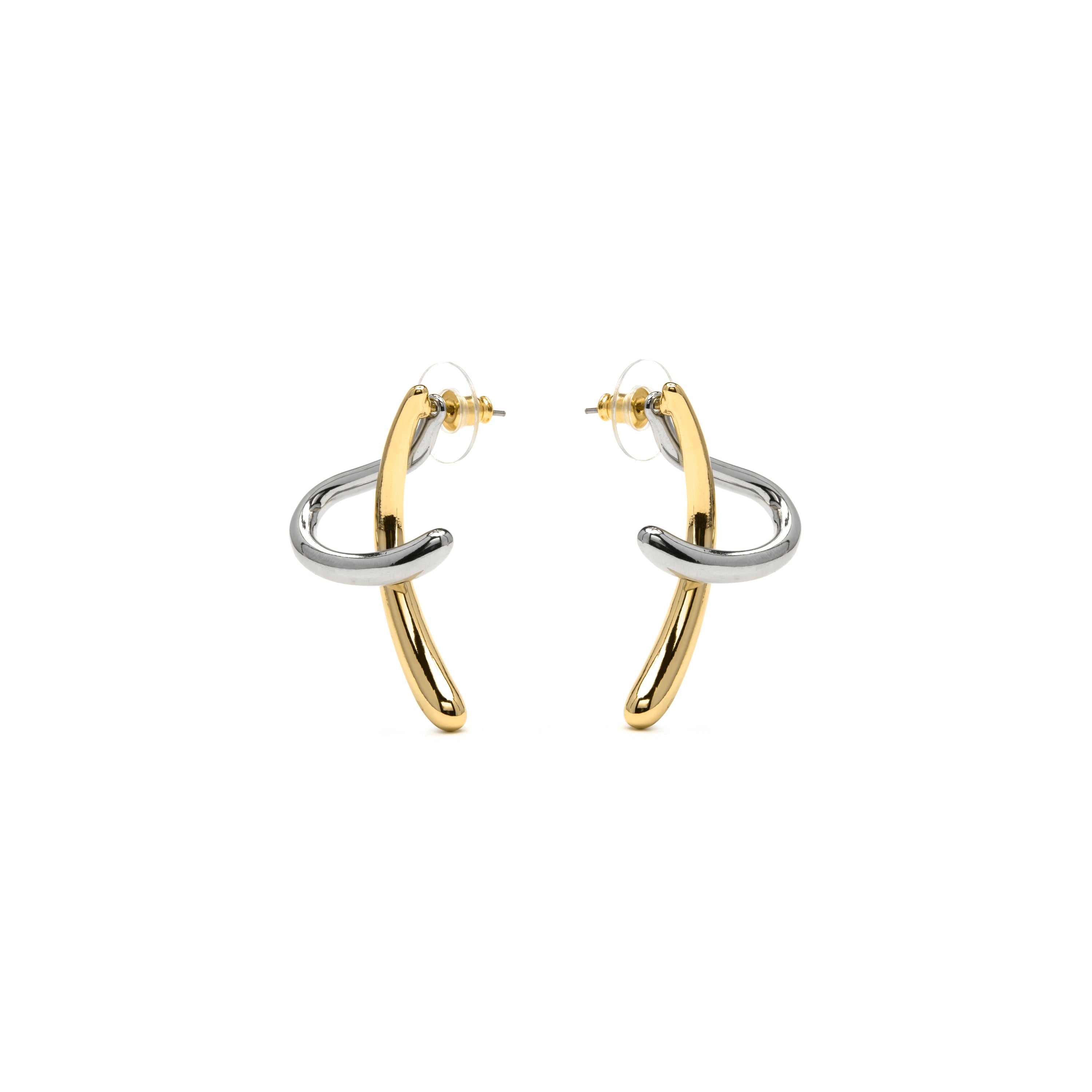 Rhodium finish earrings, 18K Yellow and Rose Gold - Claw