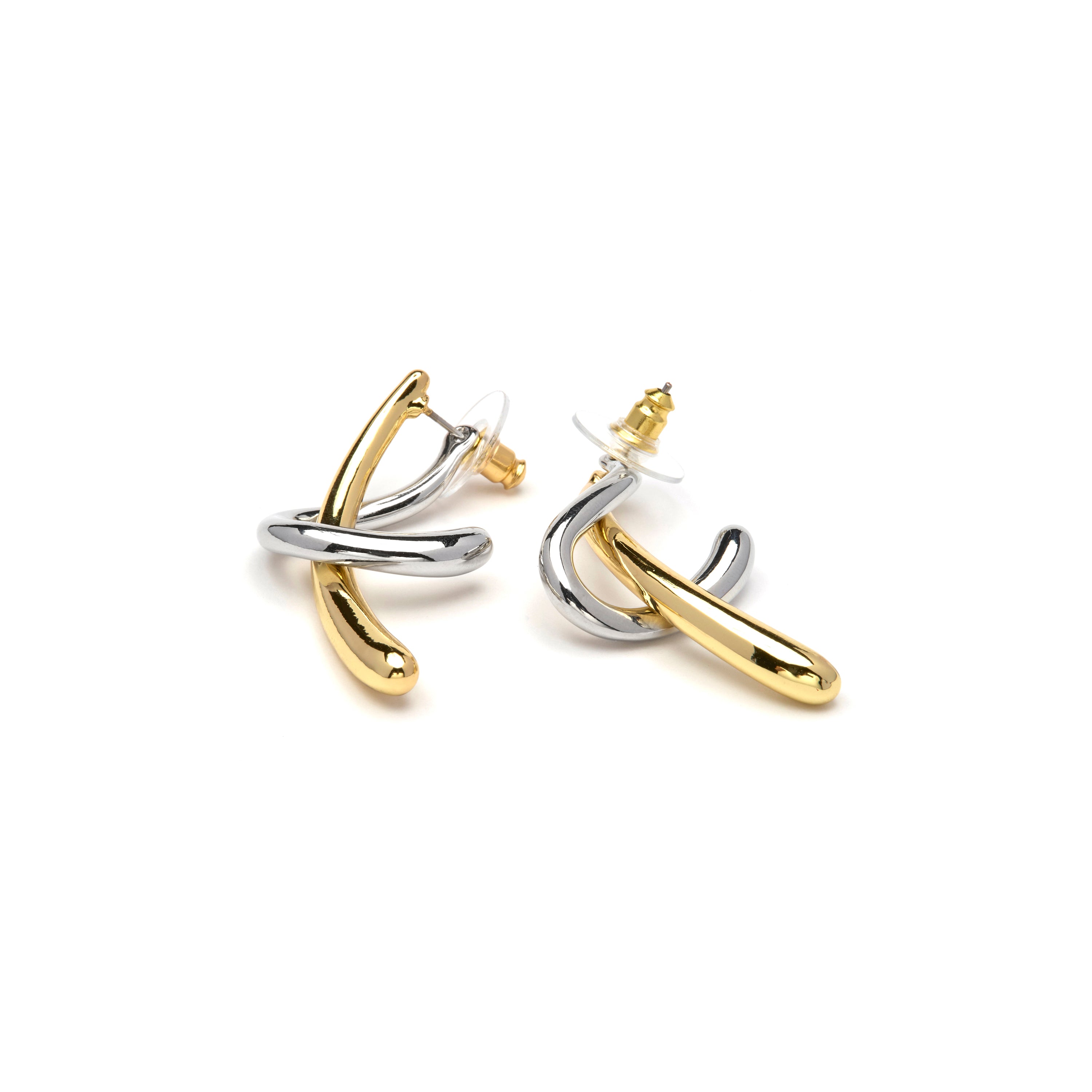 Rhodium finish earrings, 18K Yellow and Rose Gold - Claw