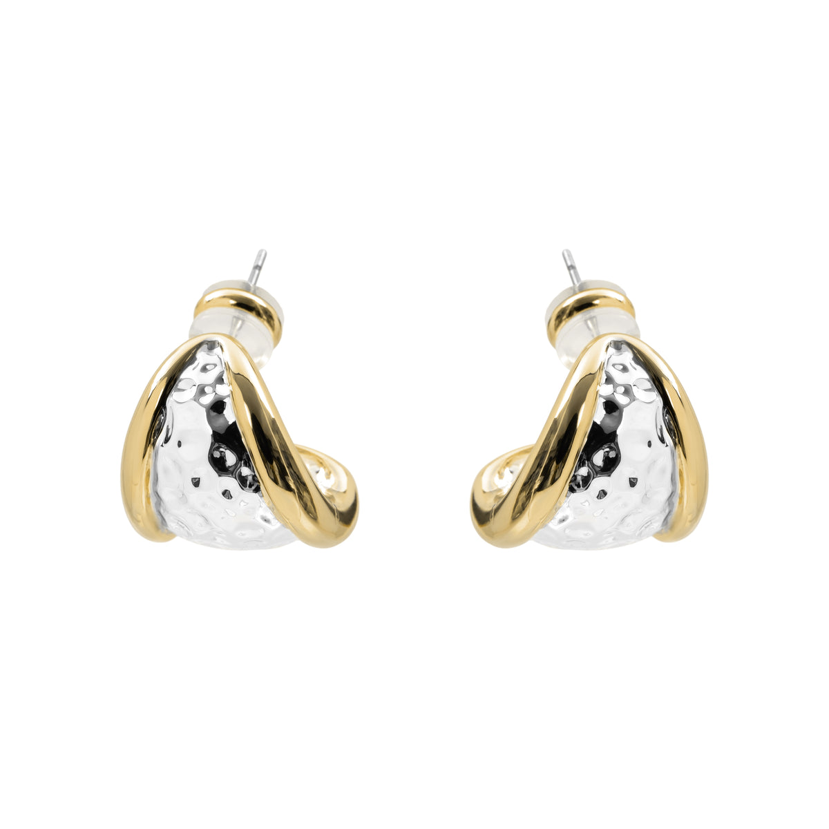 Rhodium-finished earrings, 18k yellow gold - Sagen