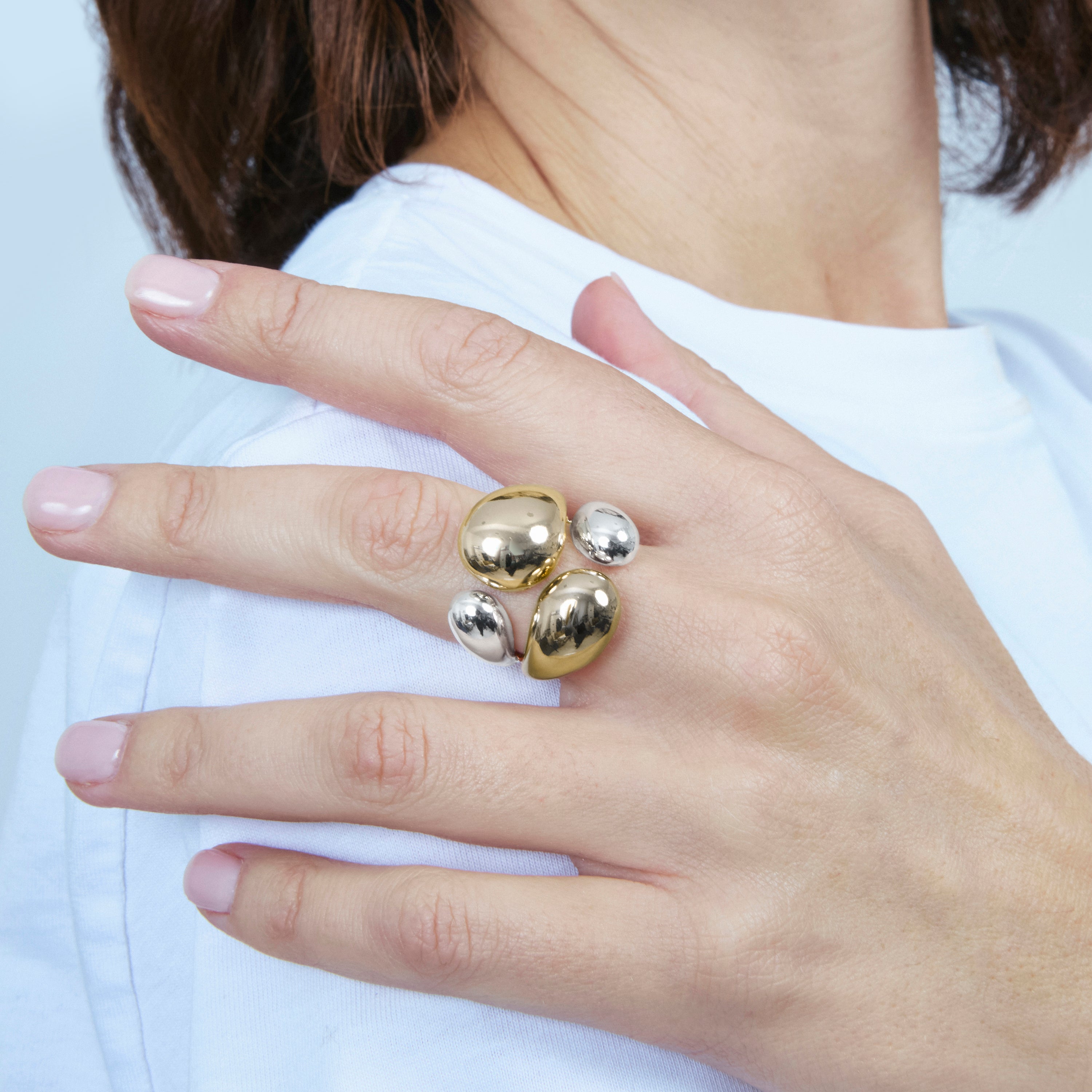 Ring finished in Rhodium, 18k yellow and rose gold - Basuz