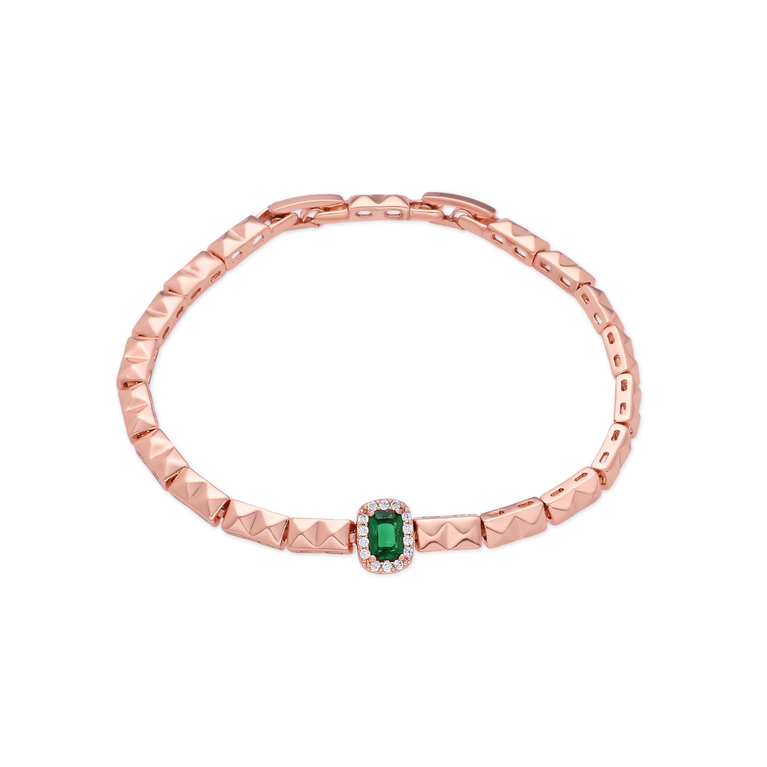 Armband mit Smaragd-Zirkonia, 18 Karat rosévergoldet - Sacery