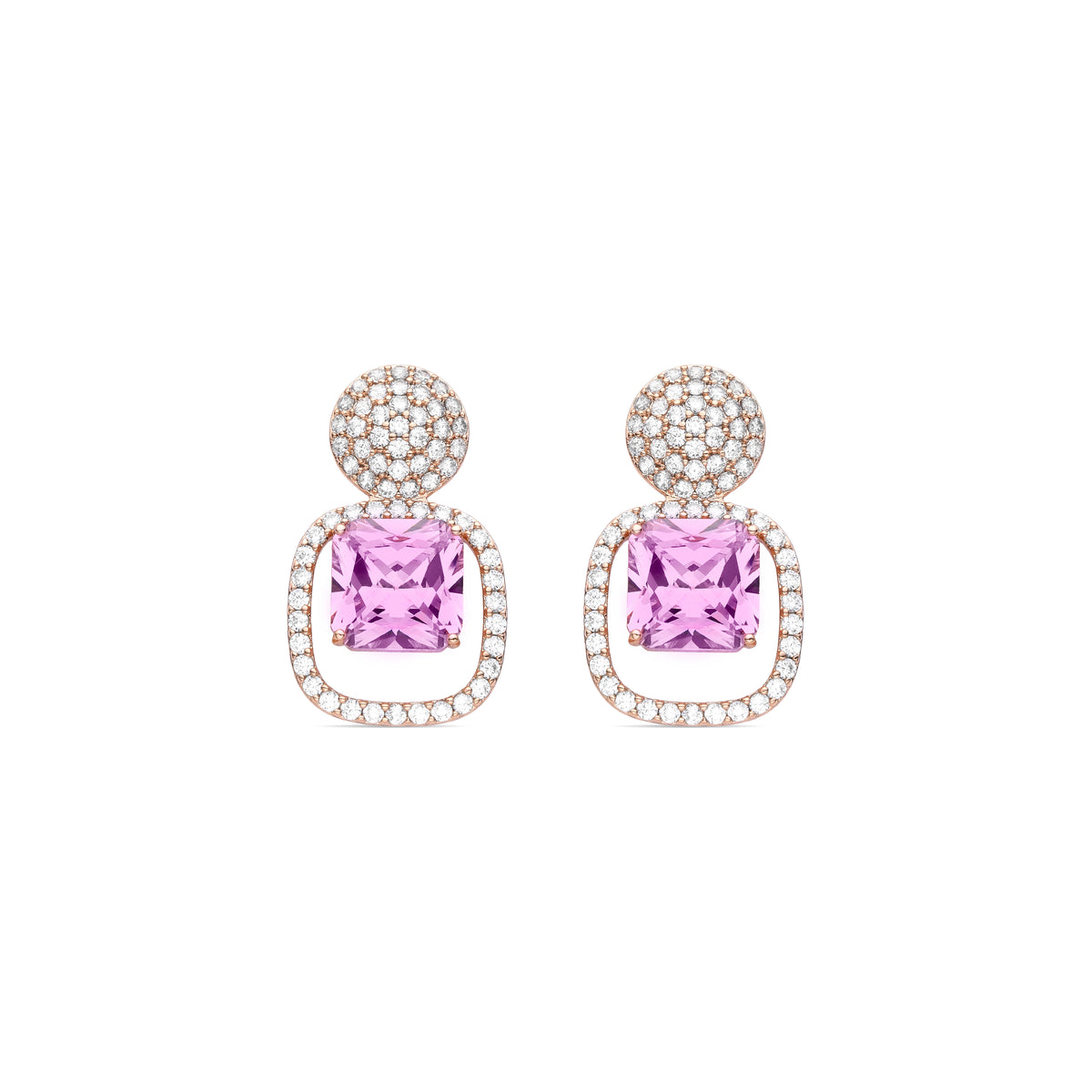Pendientes de Cristal Rosa acabados en oro rosa 18K - Asdrel