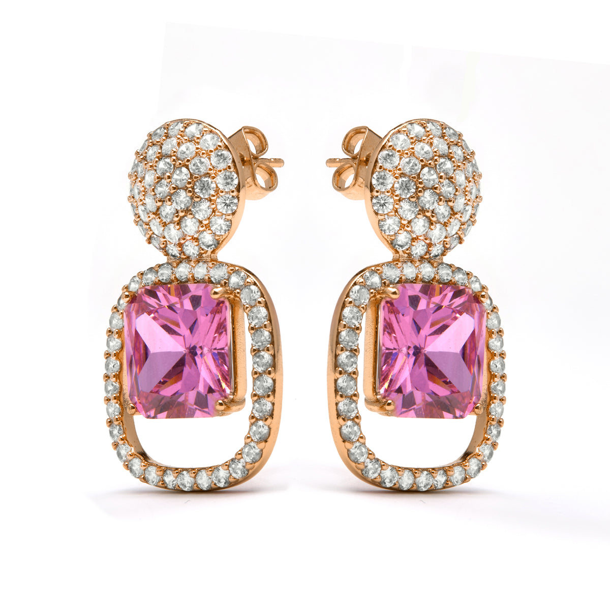 Pendientes de Cristal Rosa acabados en oro rosa 18K - Asdrel