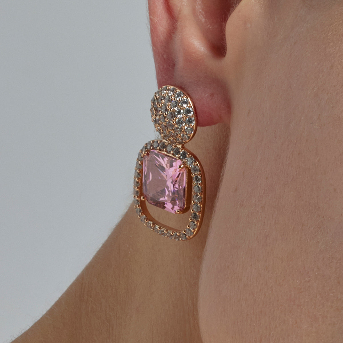 Pendientes de Cristal Rosa acabados en oro rosa 18K - Asdrel