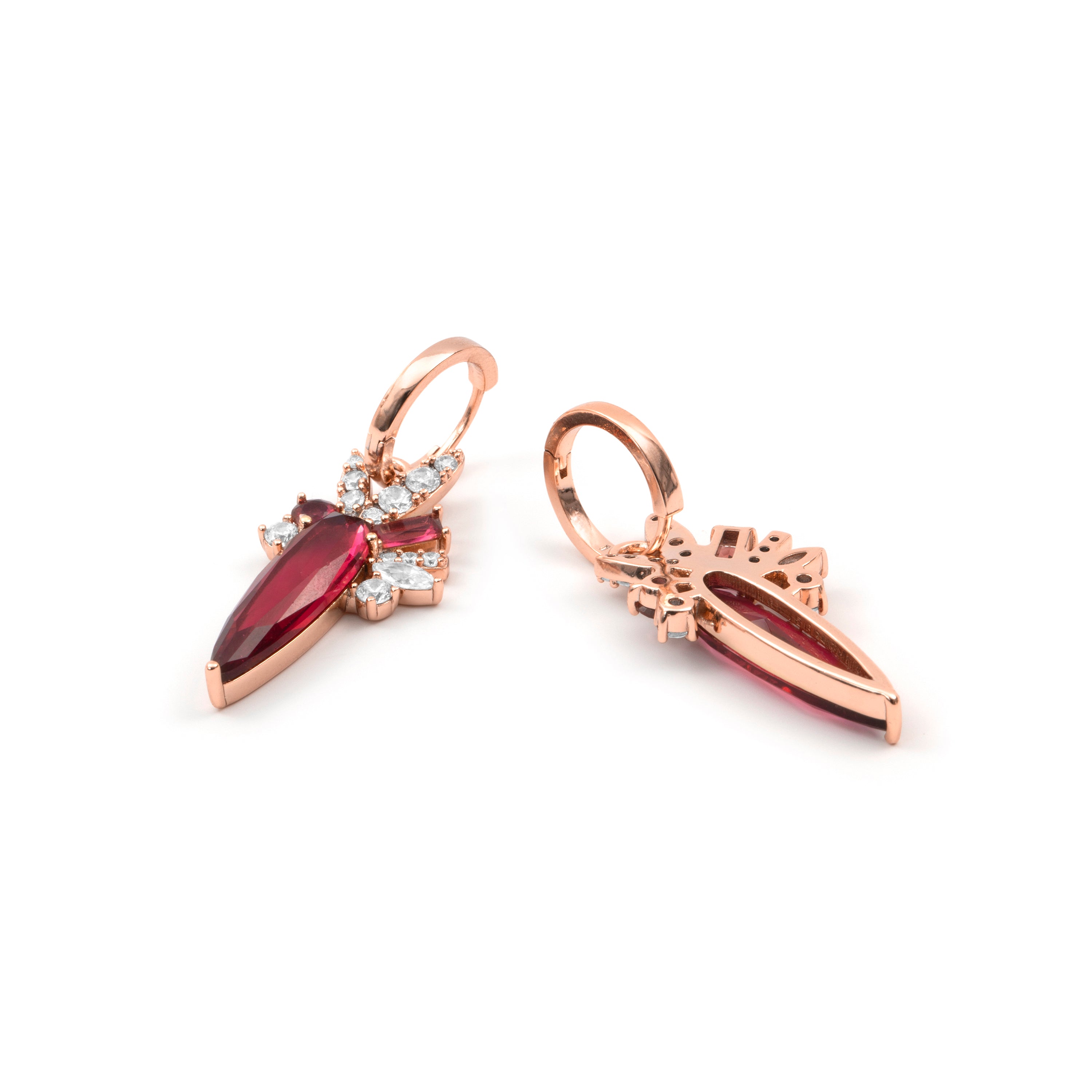Boucles d'oreilles en quartz hydrothermal cerise finition or rose 18 carats - Filles