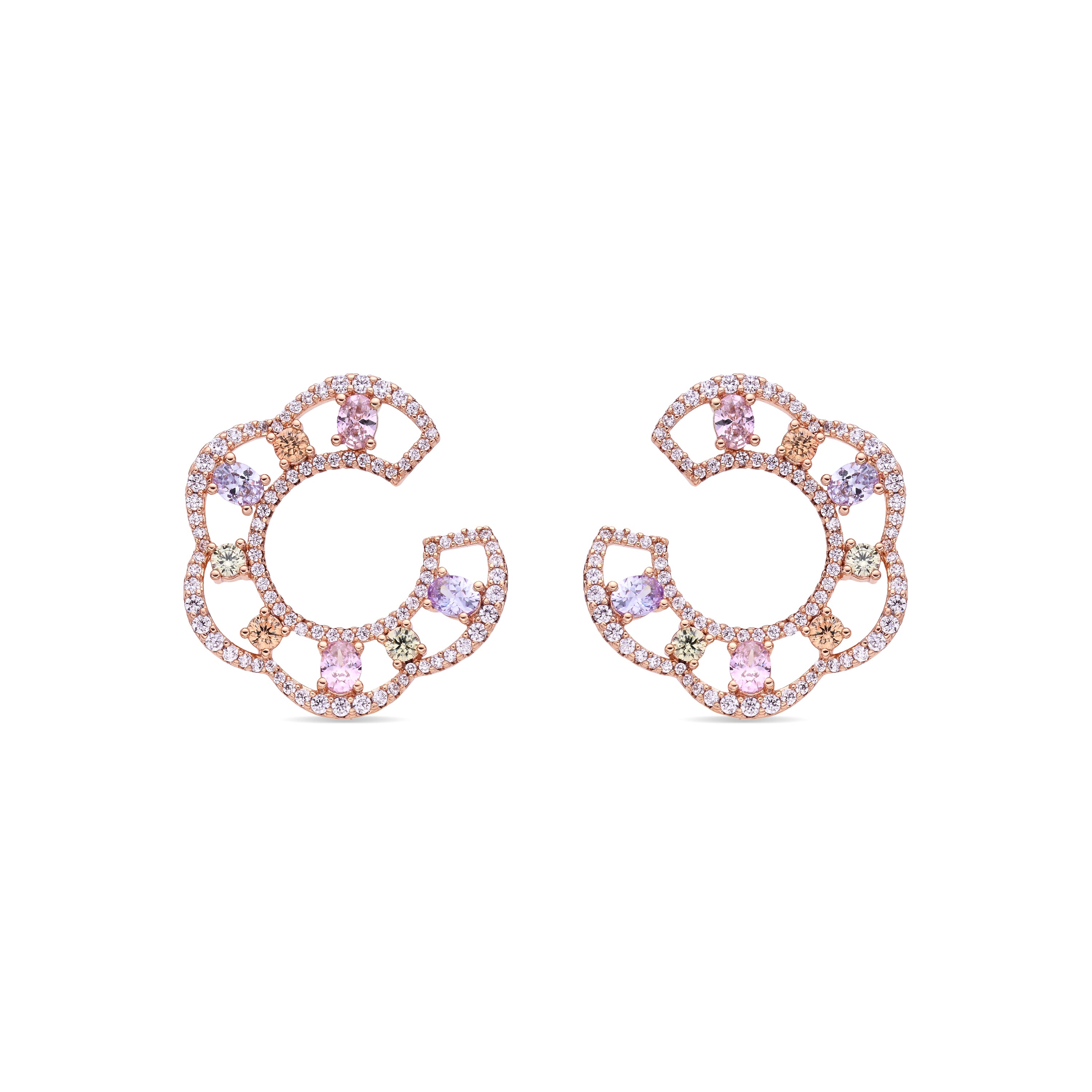 Pendientes de Circonita Multicolor acabado en oro rosa de 18k - Boy