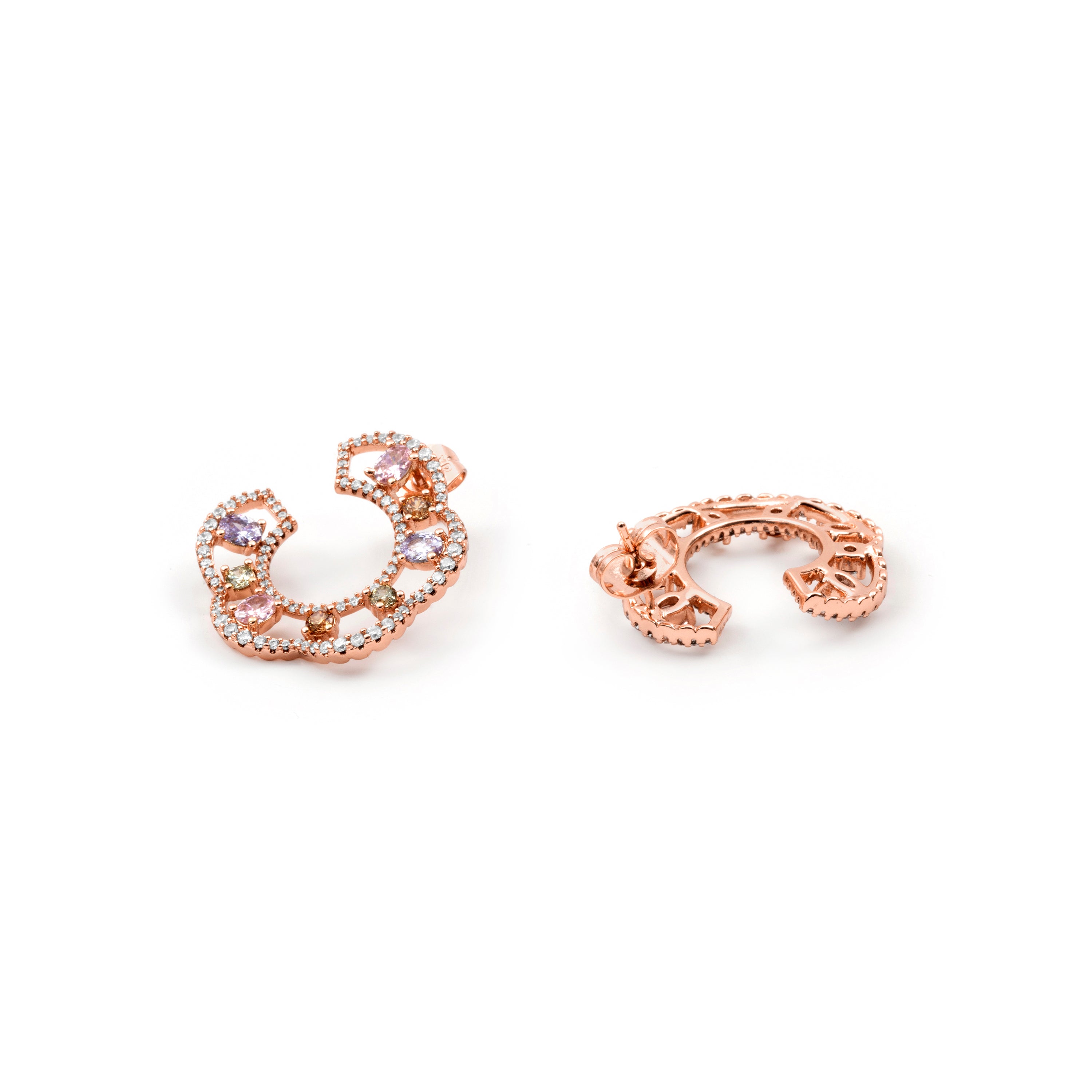 Pendientes de Circonita Multicolor acabado en oro rosa de 18k - Boy