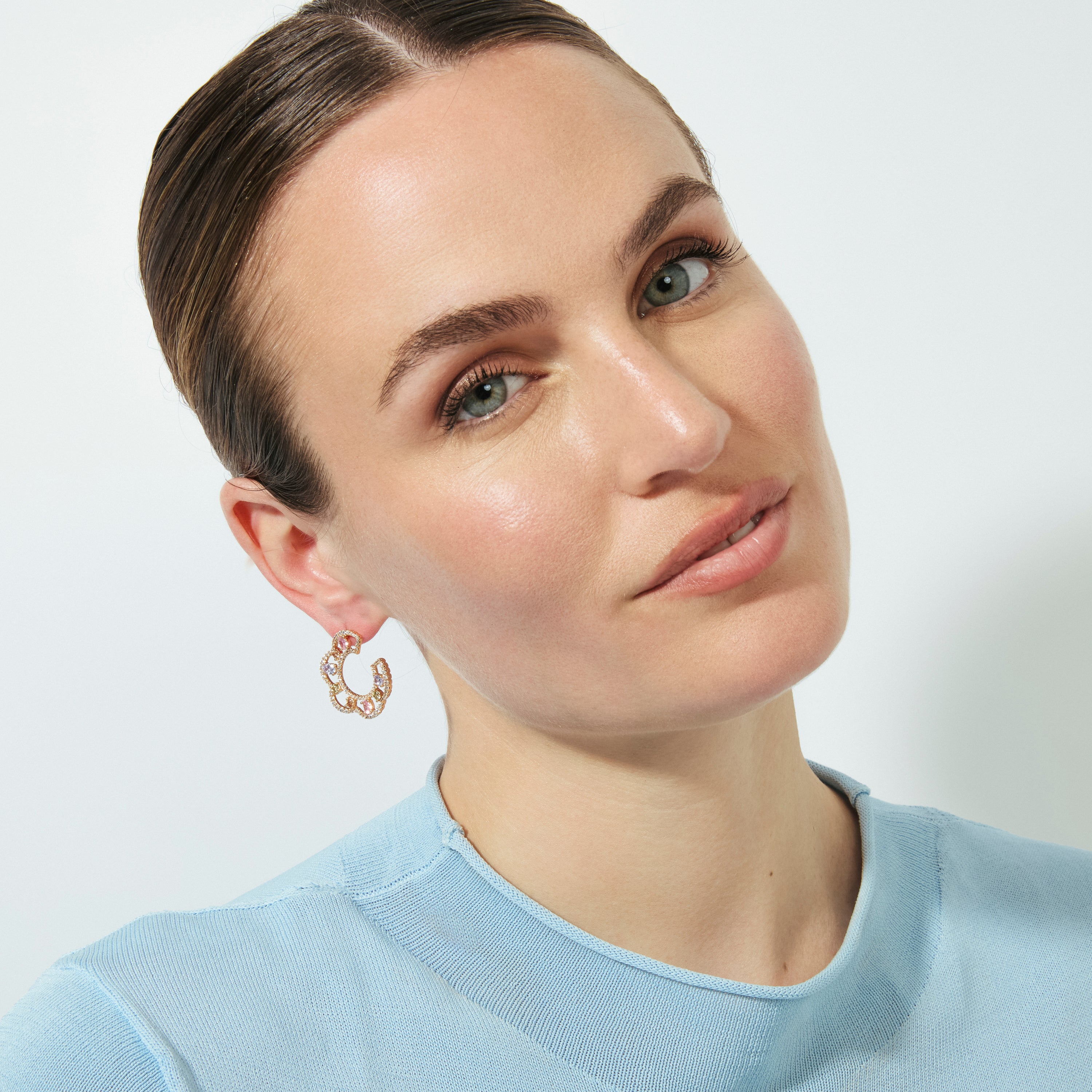 Pendientes de Circonita Multicolor acabado en oro rosa de 18k - Boy