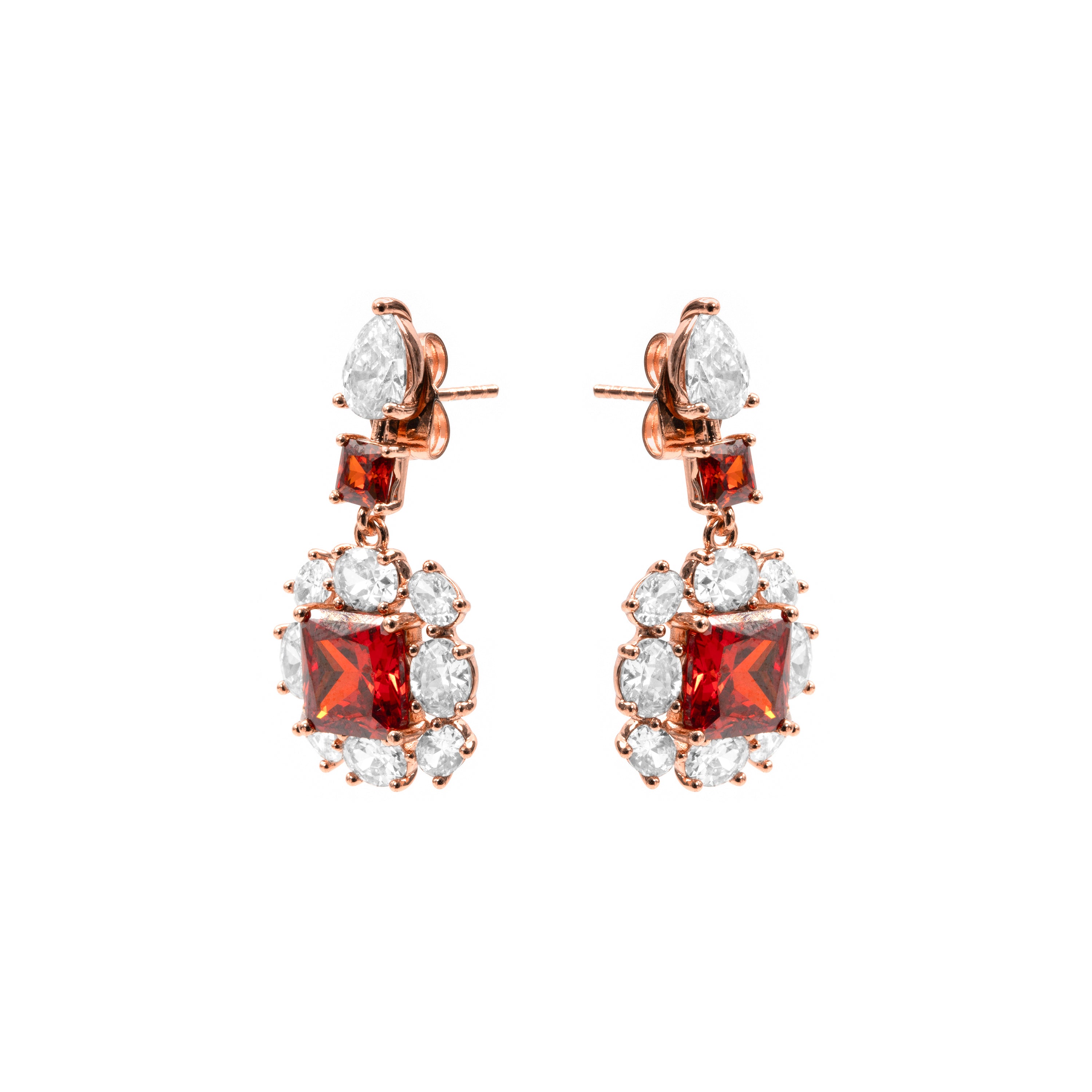 Orecchini con zircone rubino finitura in oro rosa 18k - Iwo