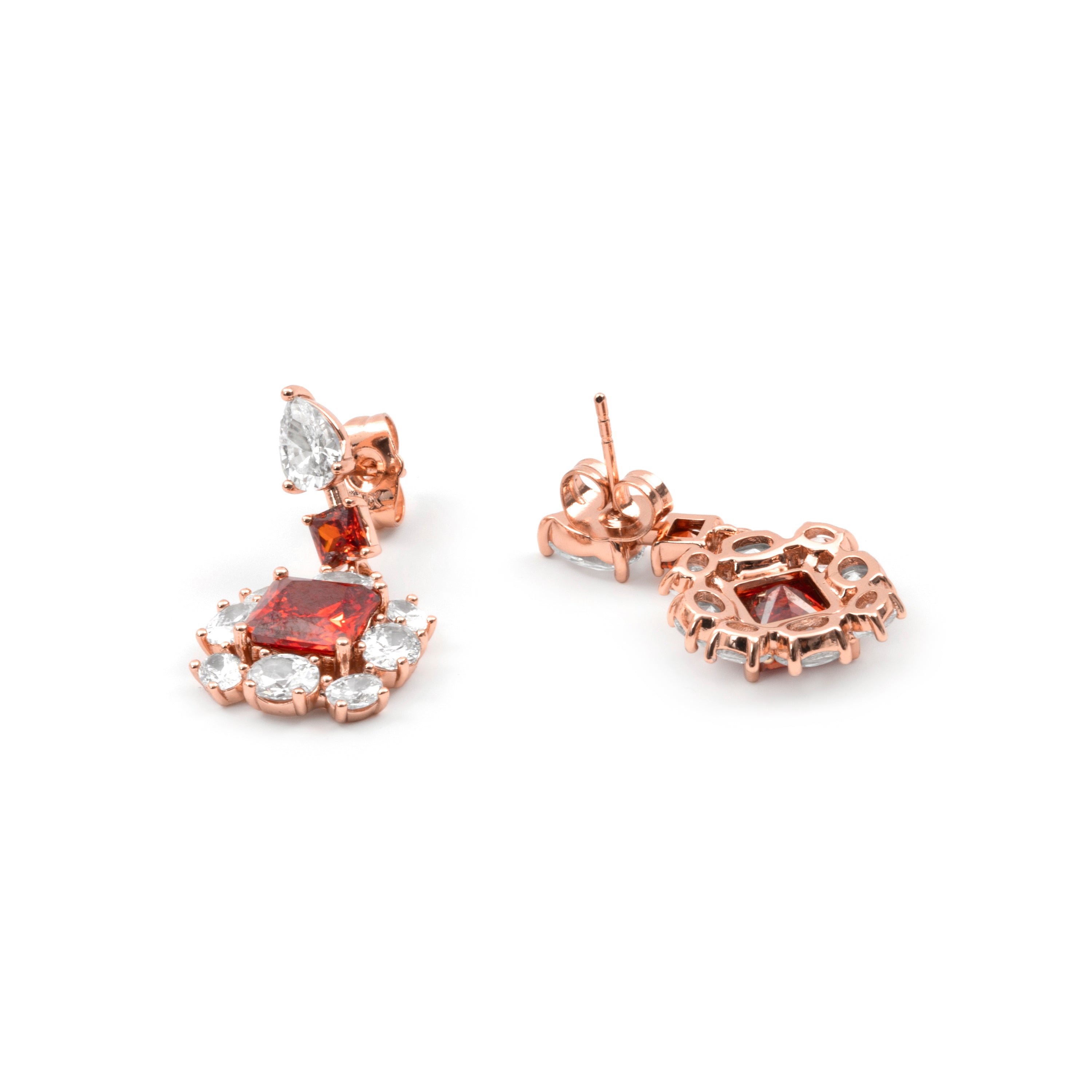 Orecchini con zircone rubino finitura in oro rosa 18k - Iwo