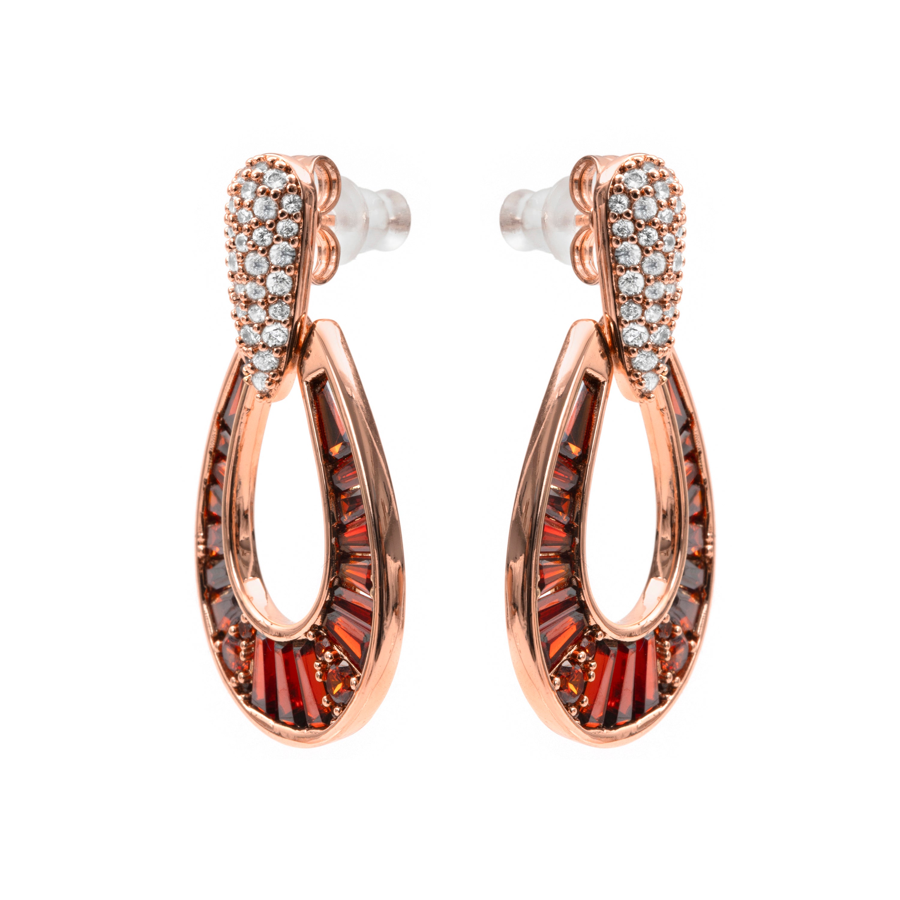 18k Rose Gold Finished Fire Opal Zircon Earrings - Beavil