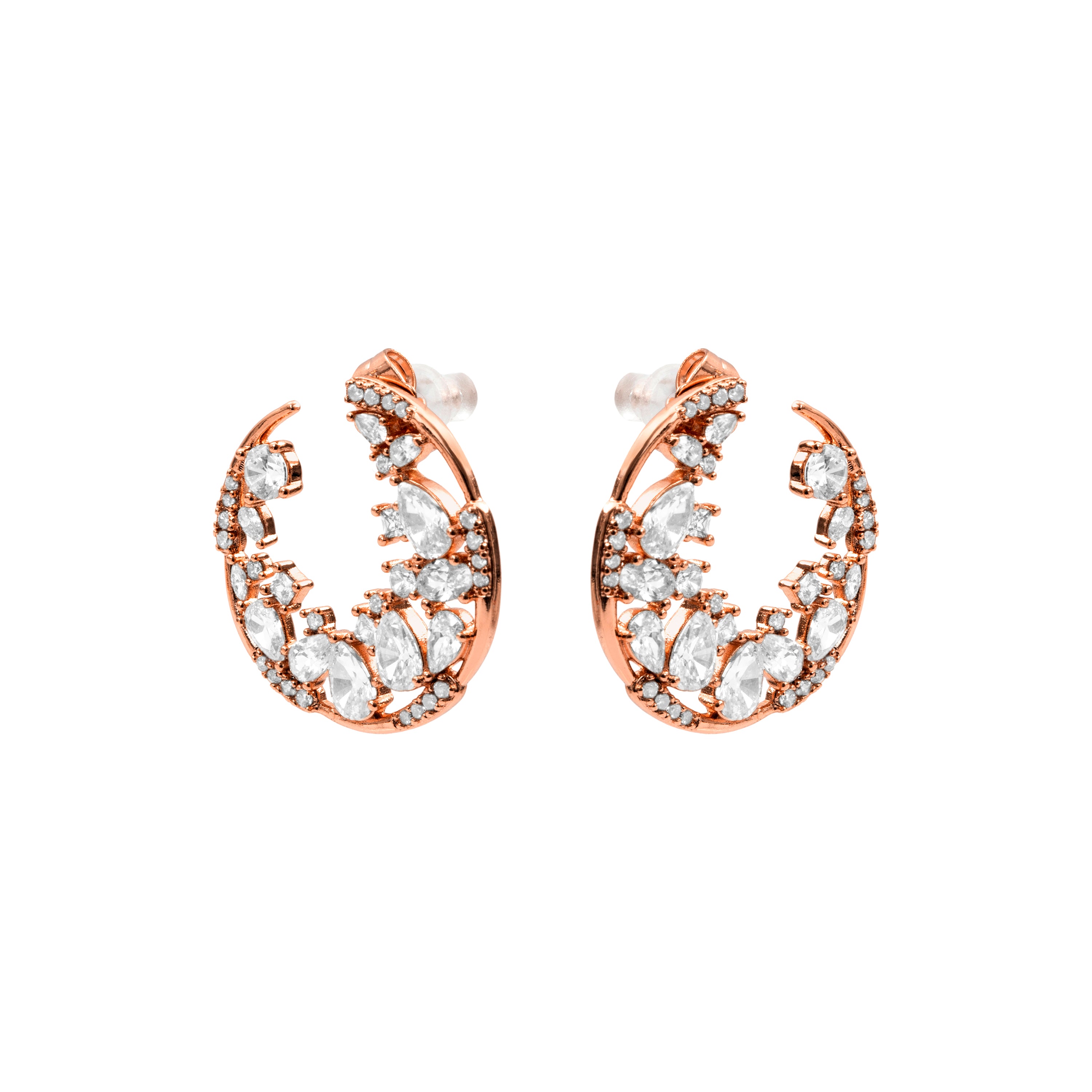 Brincos de Zircónia Brilhante com acabamento em ouro rosa de 18k - Elhan