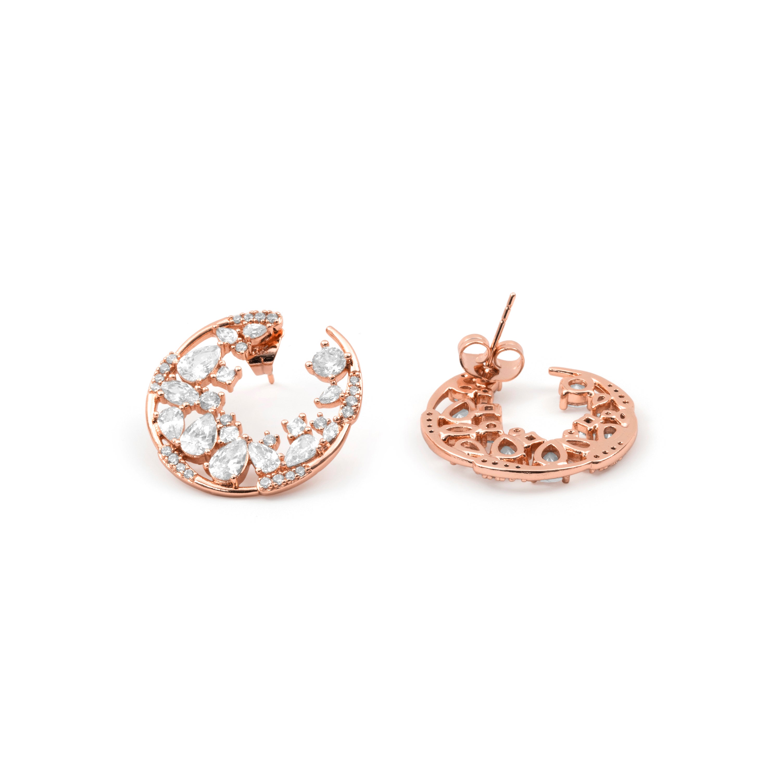 Brincos de Zircónia Brilhante com acabamento em ouro rosa de 18k - Elhan