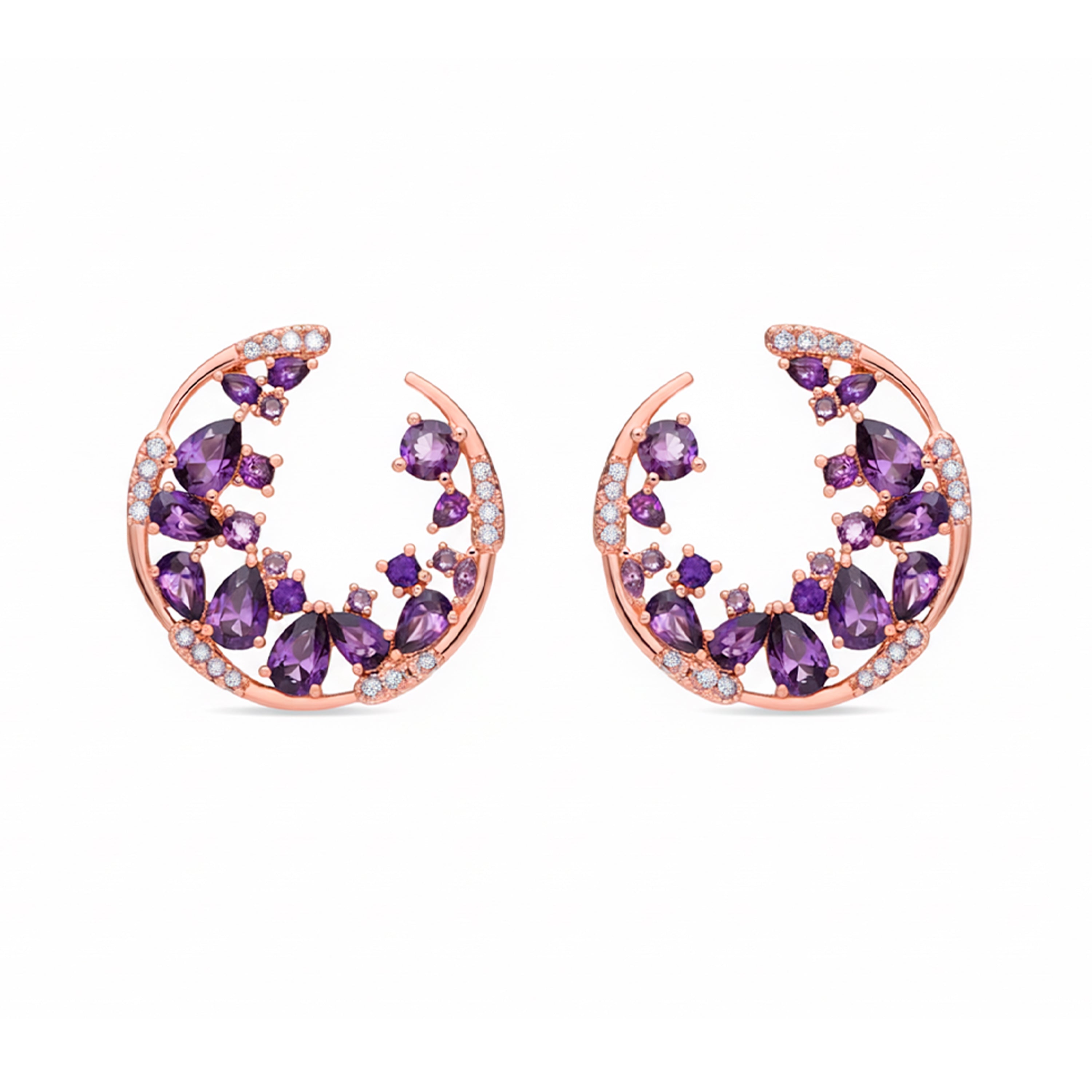 Orecchini con zircone ametista finitura in oro rosa 18k - Sabach