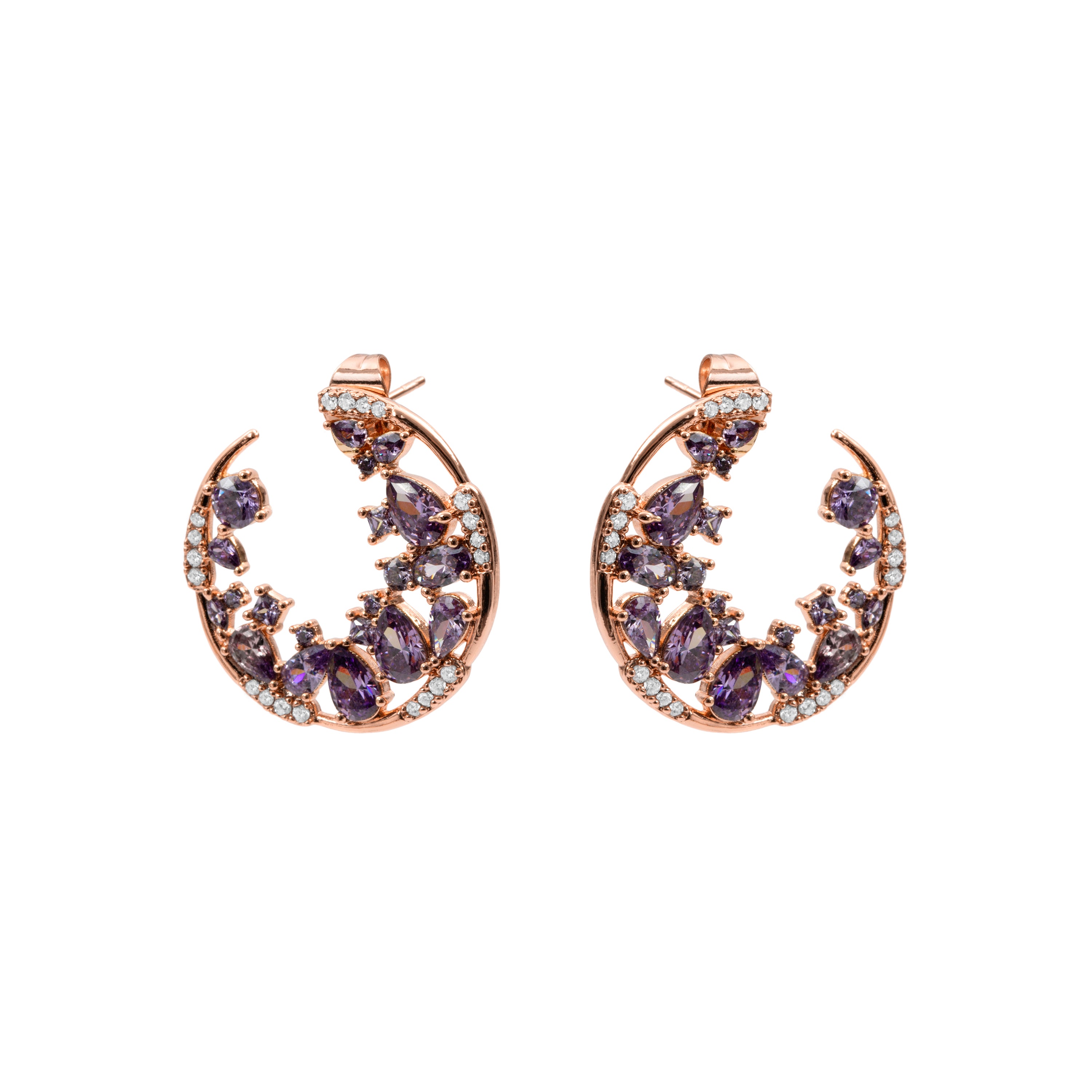 Orecchini con zircone ametista finitura in oro rosa 18k - Sabach