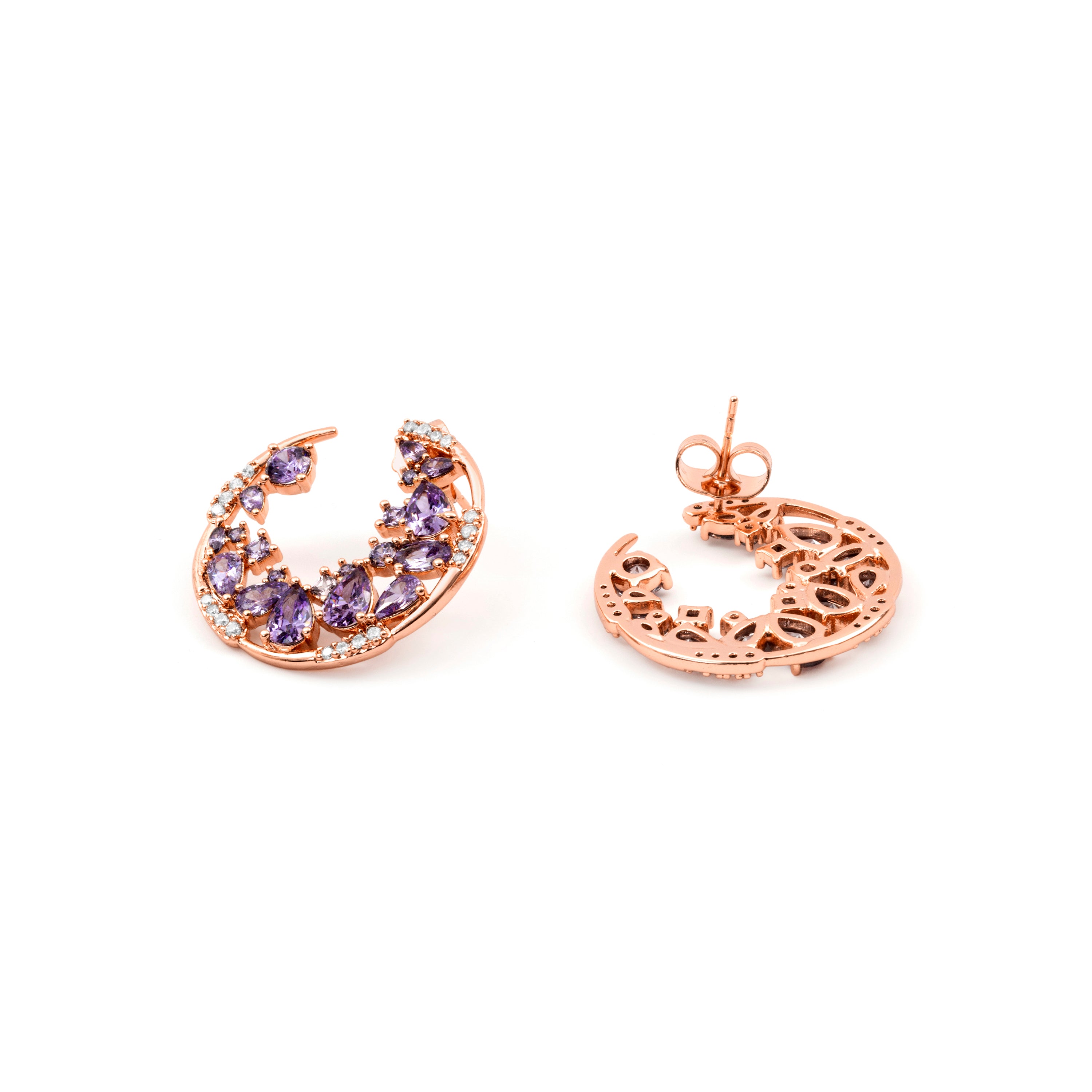 Orecchini con zircone ametista finitura in oro rosa 18k - Sabach