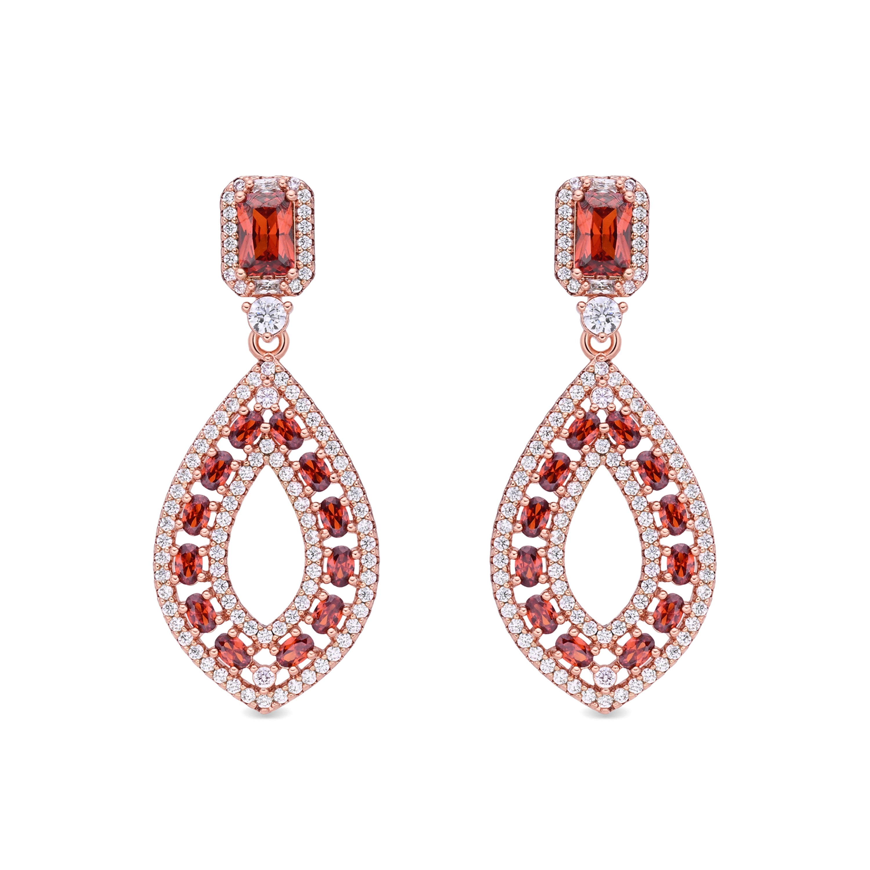 Brincos de Zircónia Opala de Fogo com acabamento em ouro rosa de 18k - Kuam