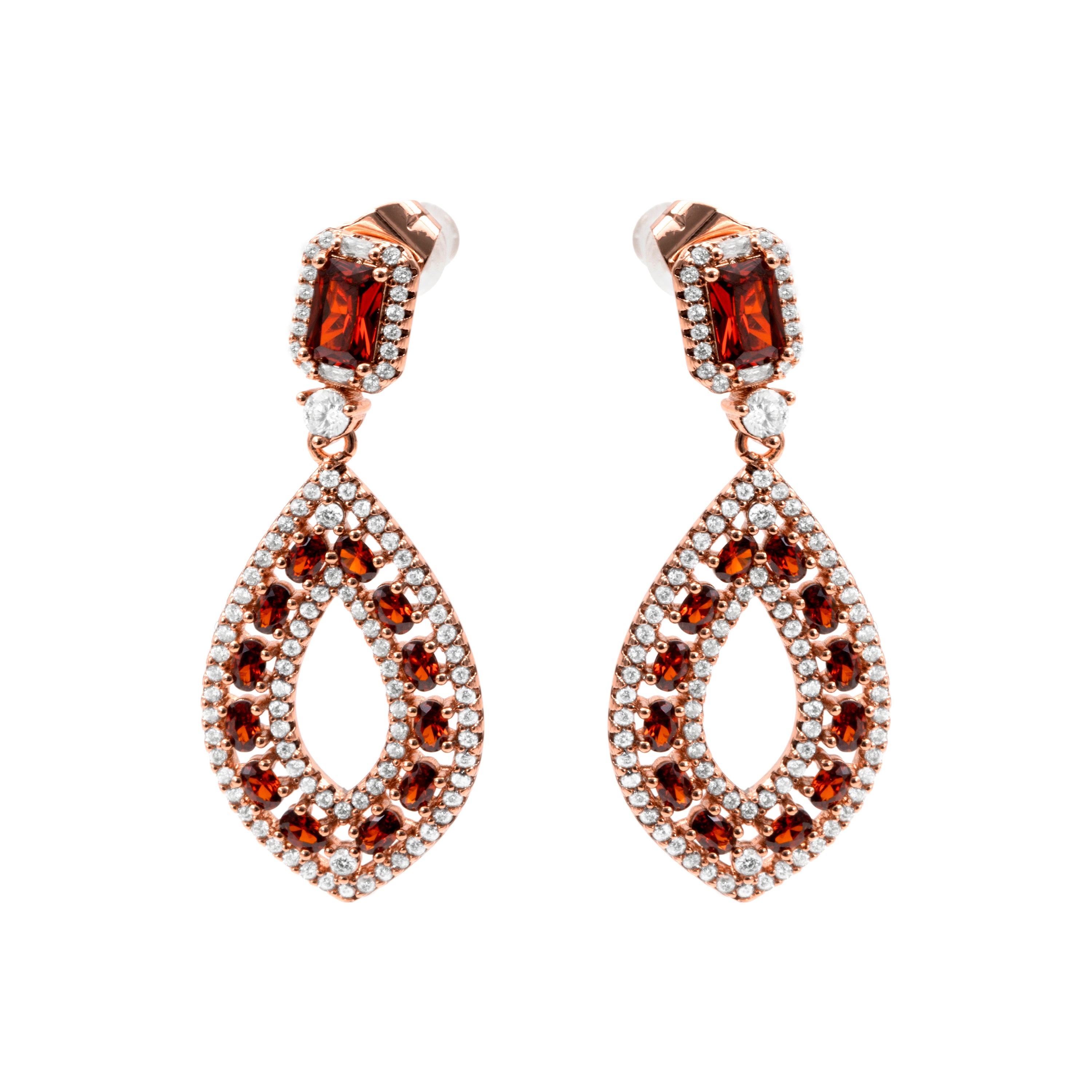 Brincos de Zircónia Opala de Fogo com acabamento em ouro rosa de 18k - Kuam