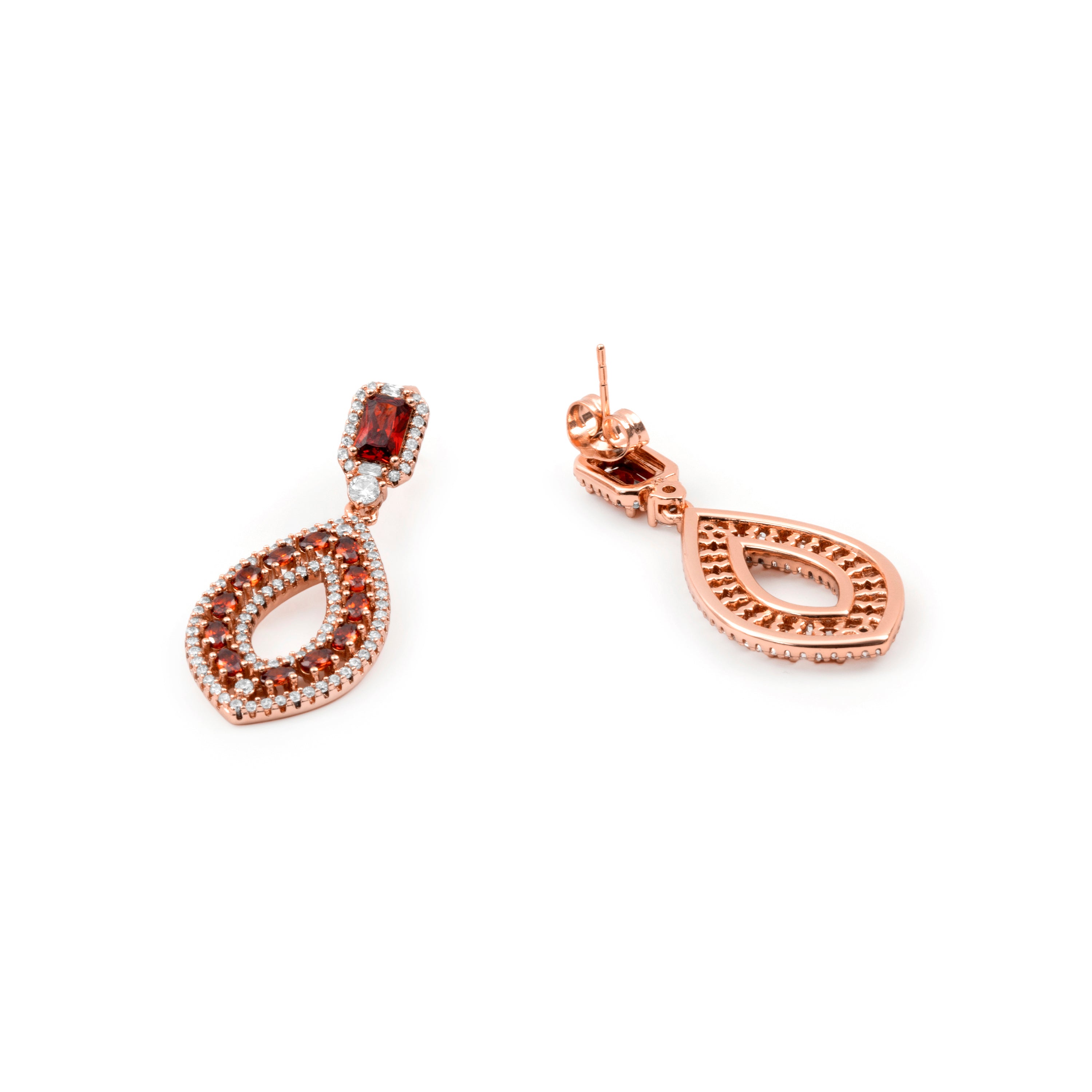 Brincos de Zircónia Opala de Fogo com acabamento em ouro rosa de 18k - Kuam