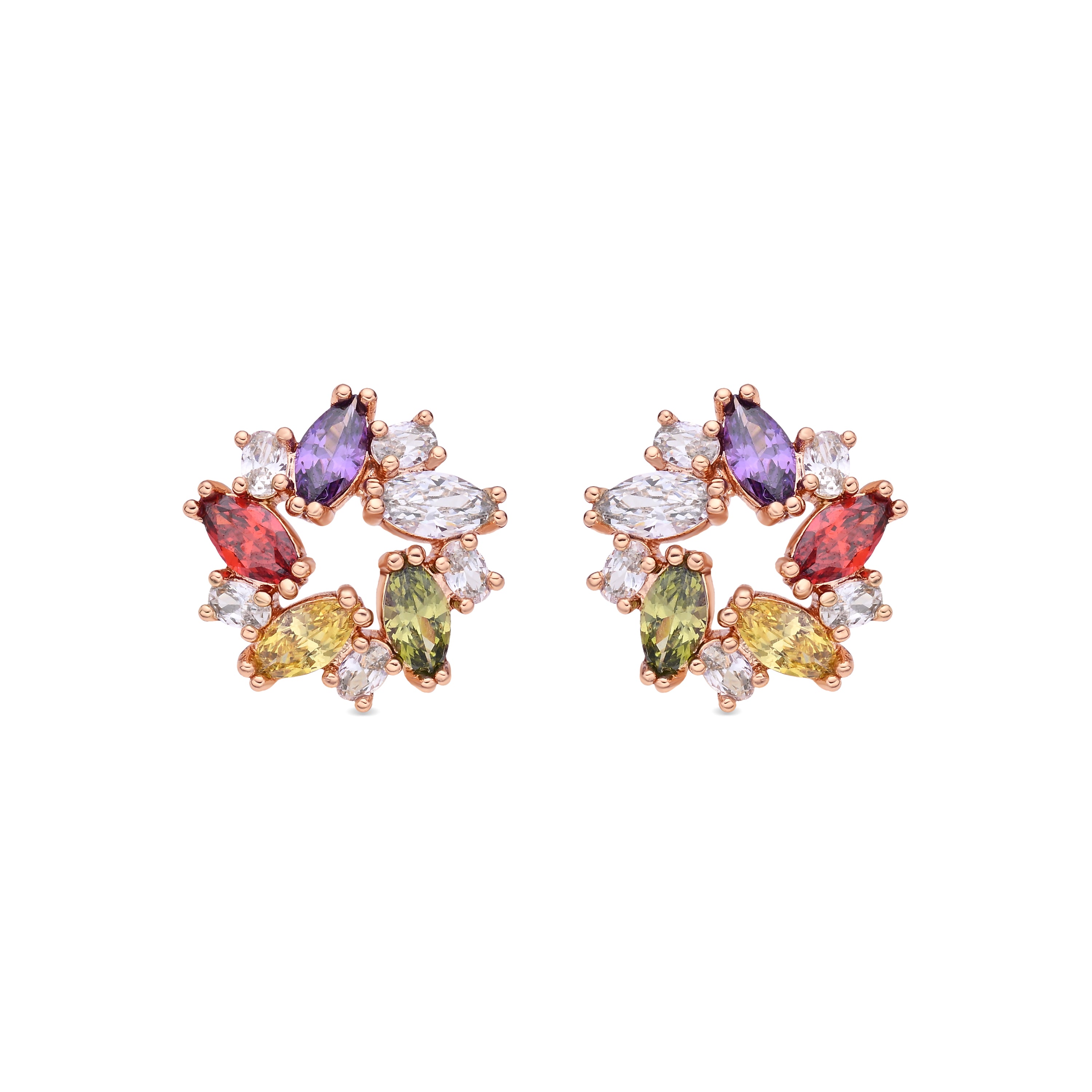 Orecchini con zirconi multicolori finitura in oro rosa 18k - Reyath
