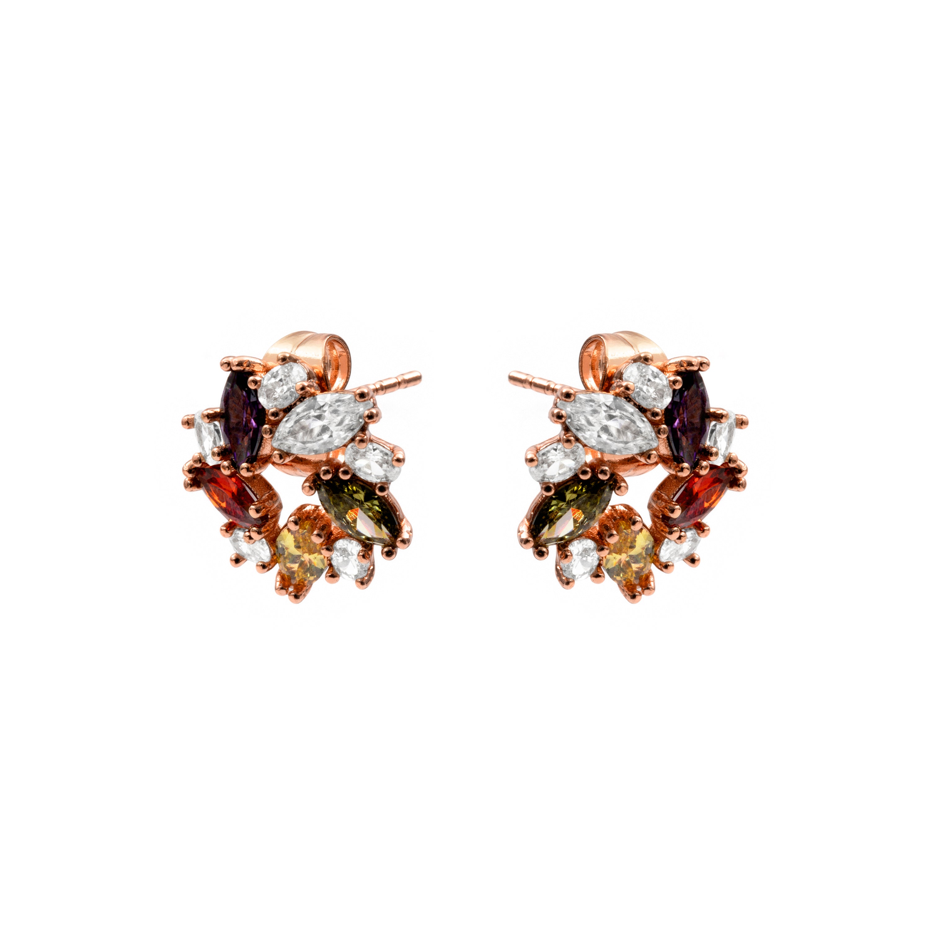 Orecchini con zirconi multicolori finitura in oro rosa 18k - Reyath