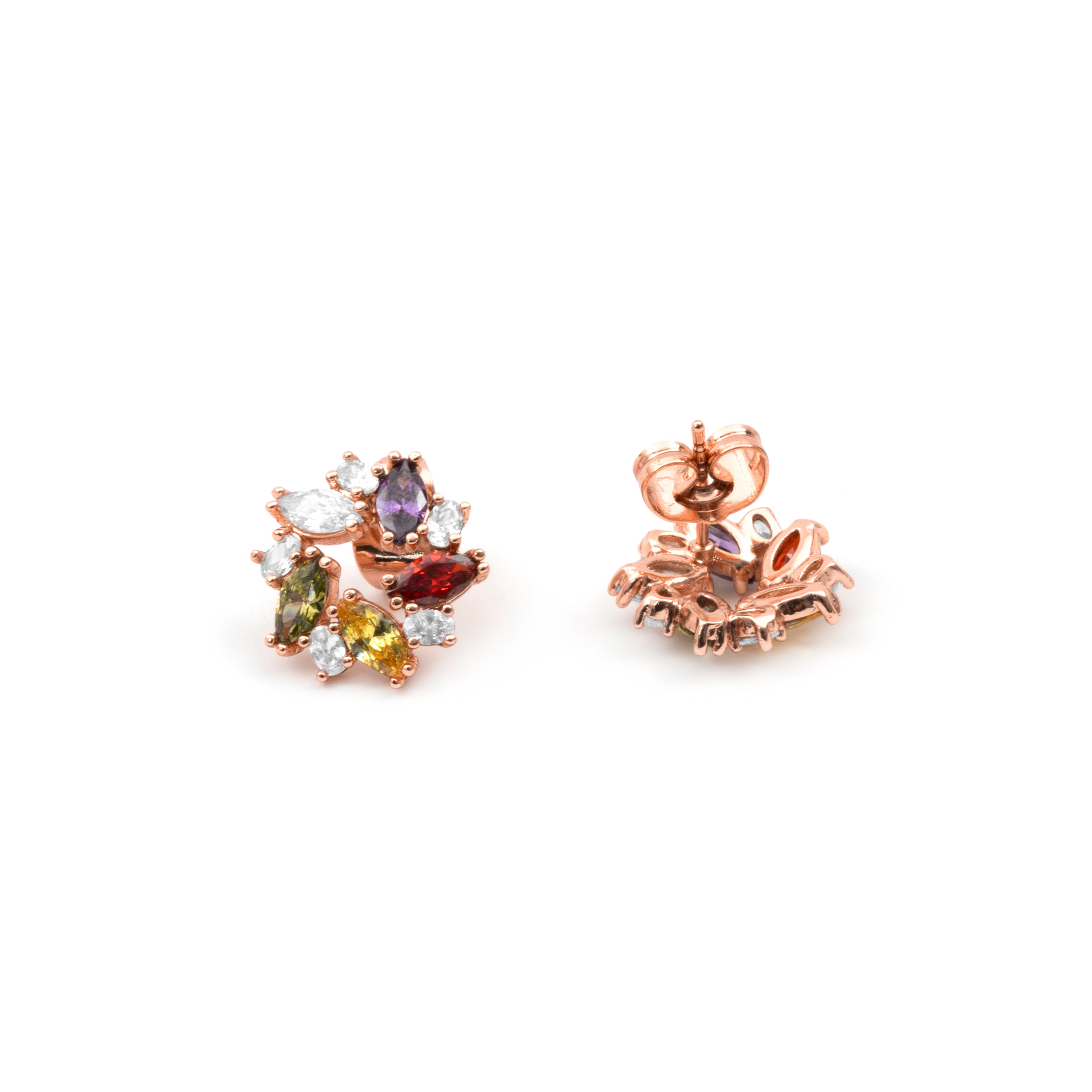Orecchini con zirconi multicolori finitura in oro rosa 18k - Reyath